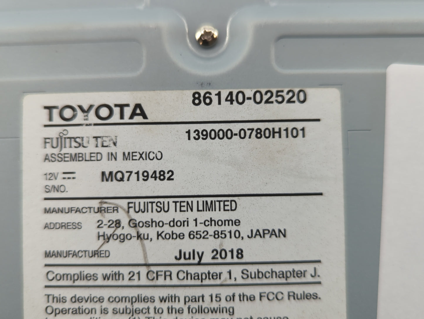 2017-2019 Toyota Corolla Am Fm Cd Player Radio Receiver - Oemusedautoparts1.com