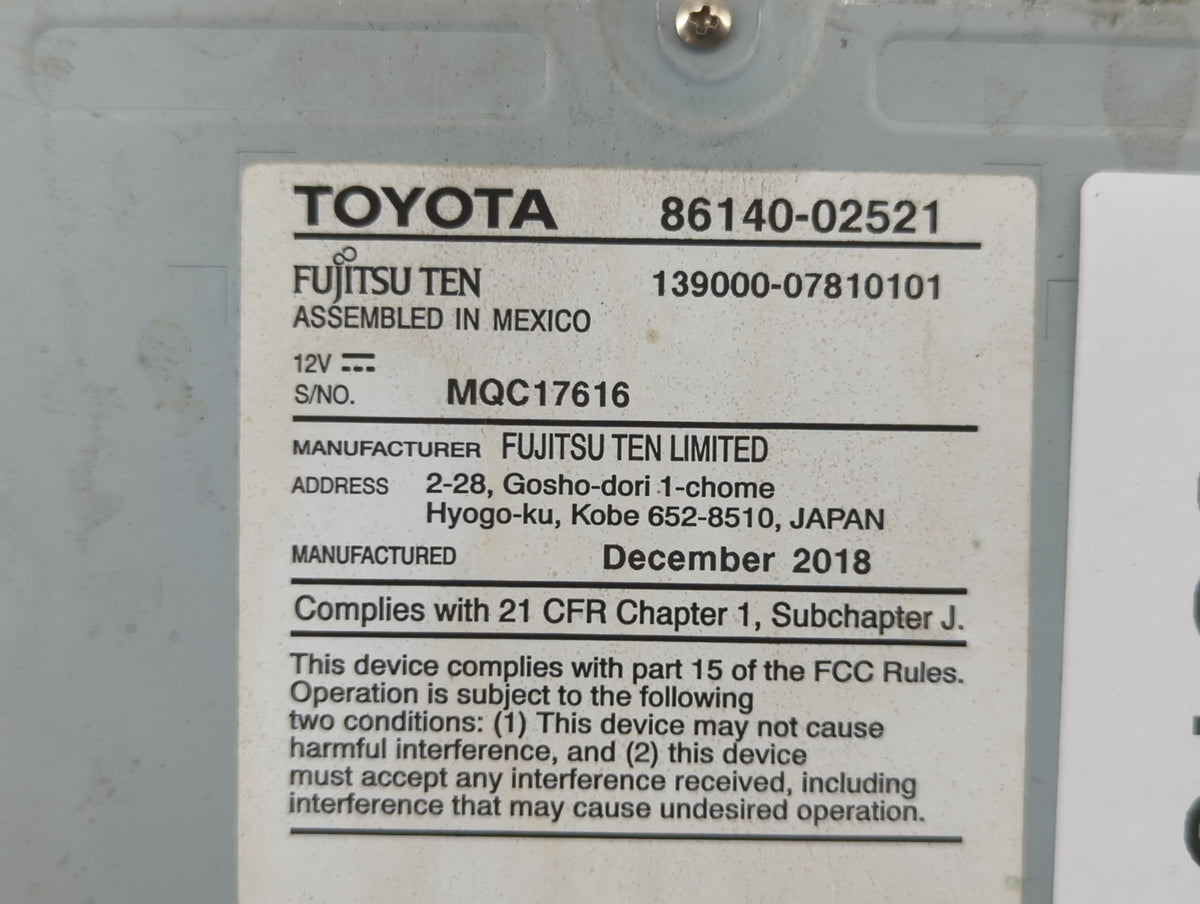 2017-2019 Toyota Corolla Am Fm Cd Player Radio Receiver 558819 - Oemusedautoparts1.com