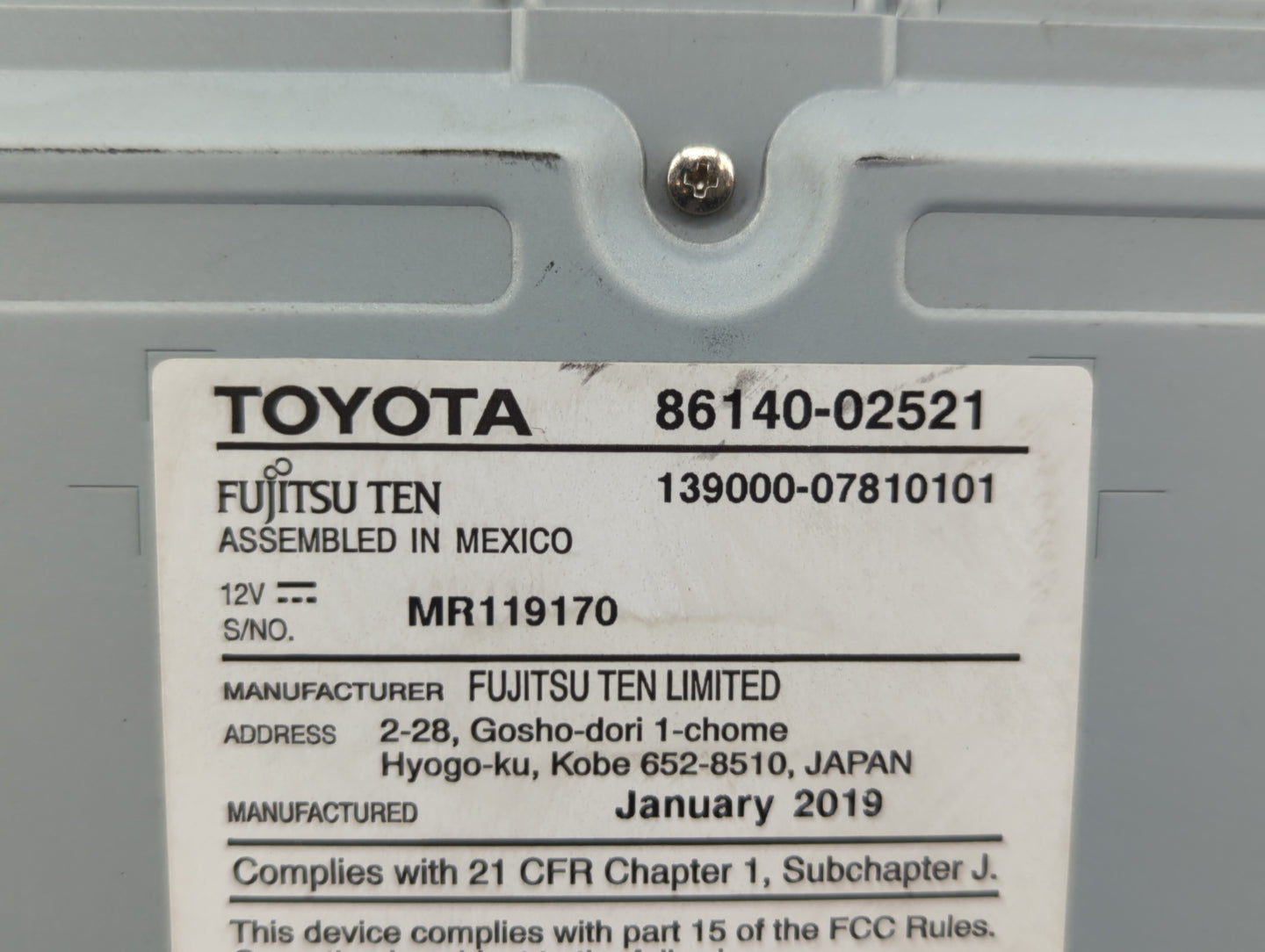2017-2019 Toyota Corolla Am Fm Cd Player Radio Receiver - Oemusedautoparts1.com