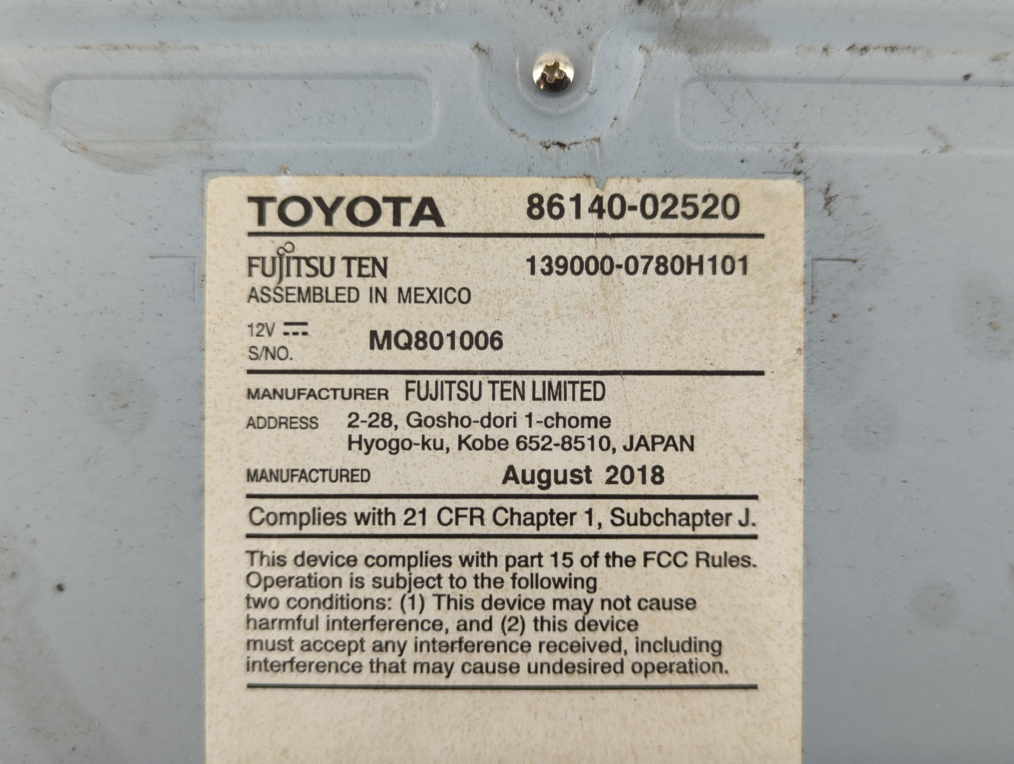 2017-2019 Toyota Corolla Am Fm Cd Player Radio Receiver - Oemusedautoparts1.com