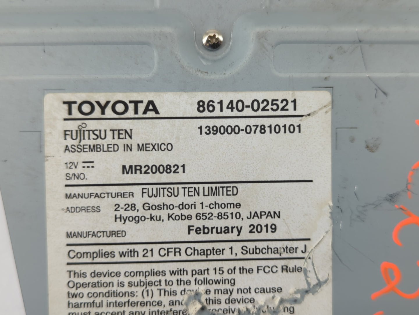 2017-2019 Toyota Corolla Radio AM FM Cd Player Receiver Replacement P/N:86140-02521 86140-02520 Fits Fits 2017 2018 2019 OEM