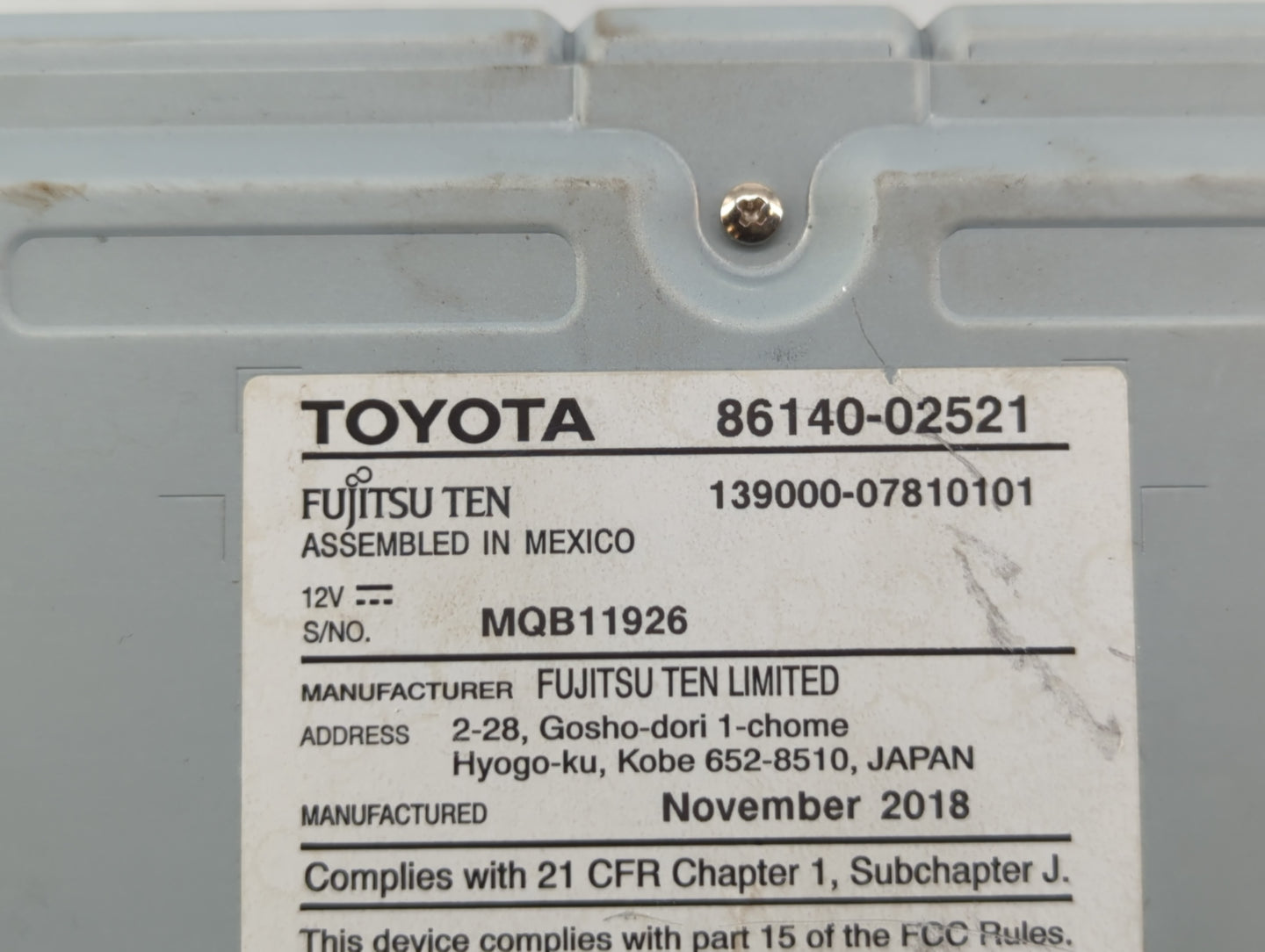 2017-2019 Toyota Corolla Radio AM FM Cd Player Receiver Replacement P/N:86140-02521 86140-02520 Fits Fits 2017 2018 2019 OEM