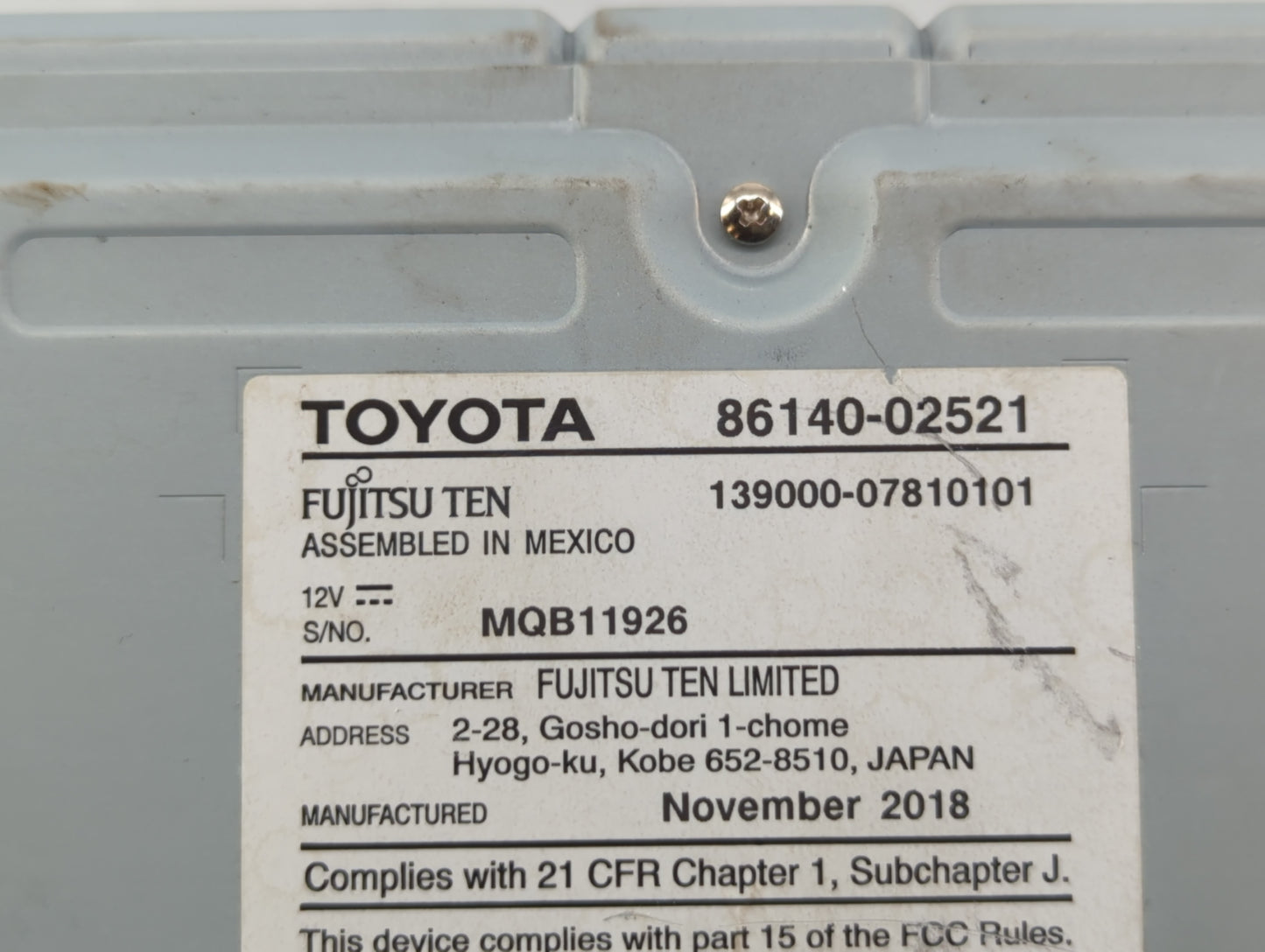 2017-2019 Toyota Corolla Radio AM FM Cd Player Receiver Replacement P/N:86140-02521 86140-02520 Fits Fits 2017 2018 2019 OEM