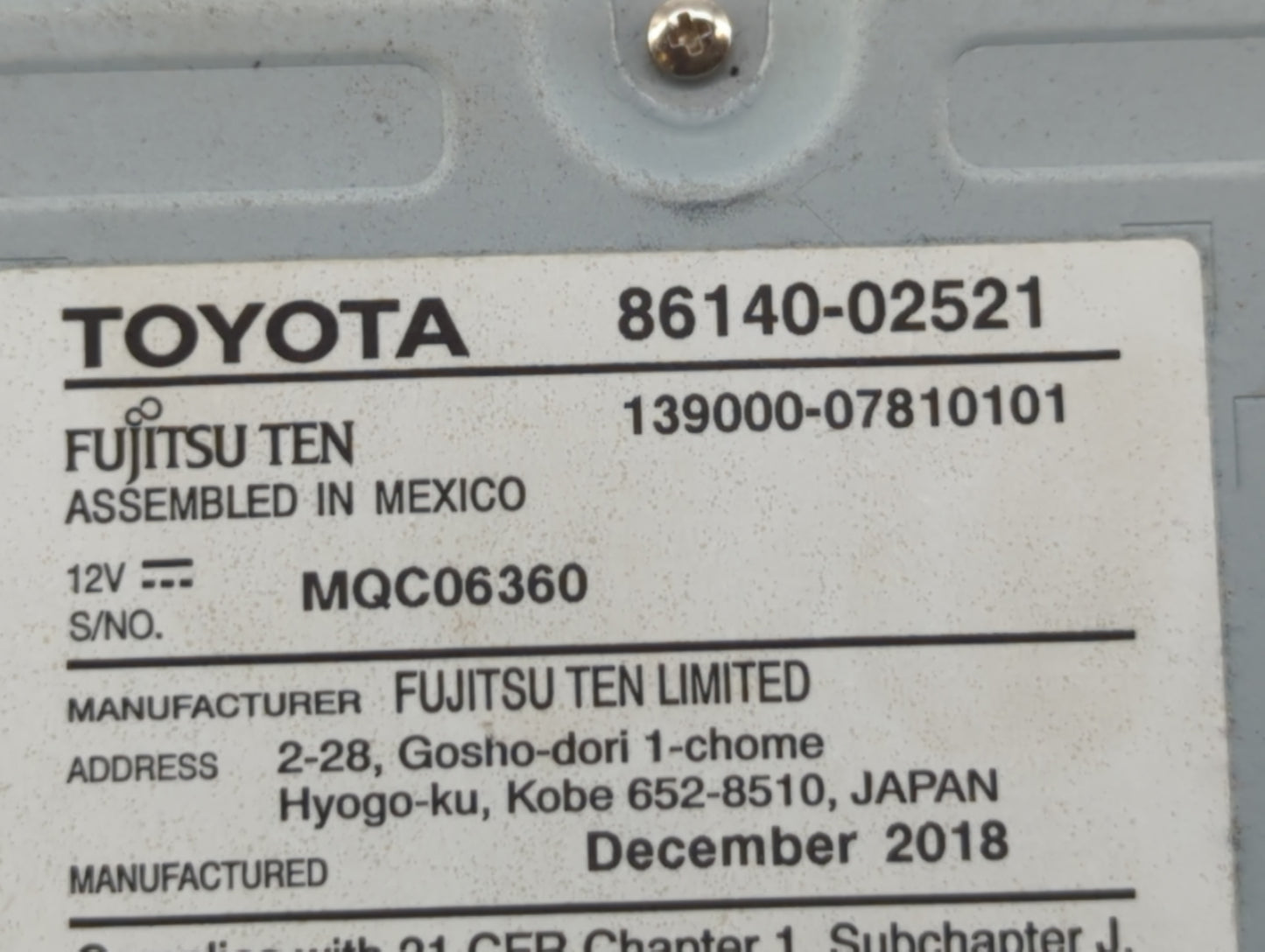 2019-2022 Toyota Corolla Am Fm Cd Player Radio Receiver - Oemusedautoparts1.com