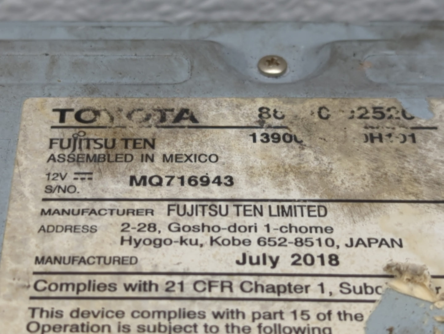 2017-2019 Toyota Corolla Radio AM FM Cd Player Receiver Replacement P/N:MQ716943 Fits Fits 2017 2018 2019 OEM Used Auto Part