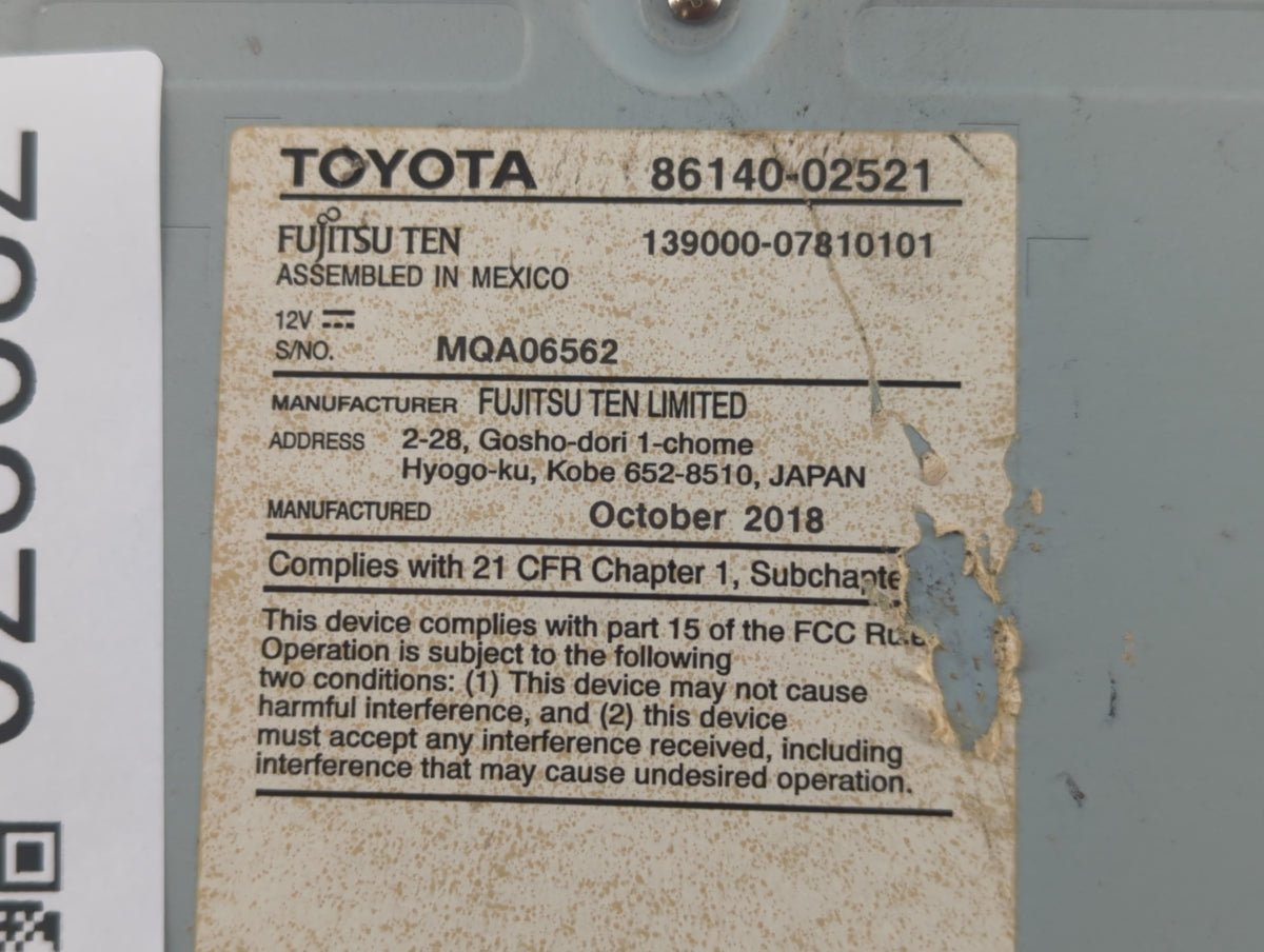 2019 Toyota Corolla Information Radio Display Screen 729270 - Oemusedautoparts1.com