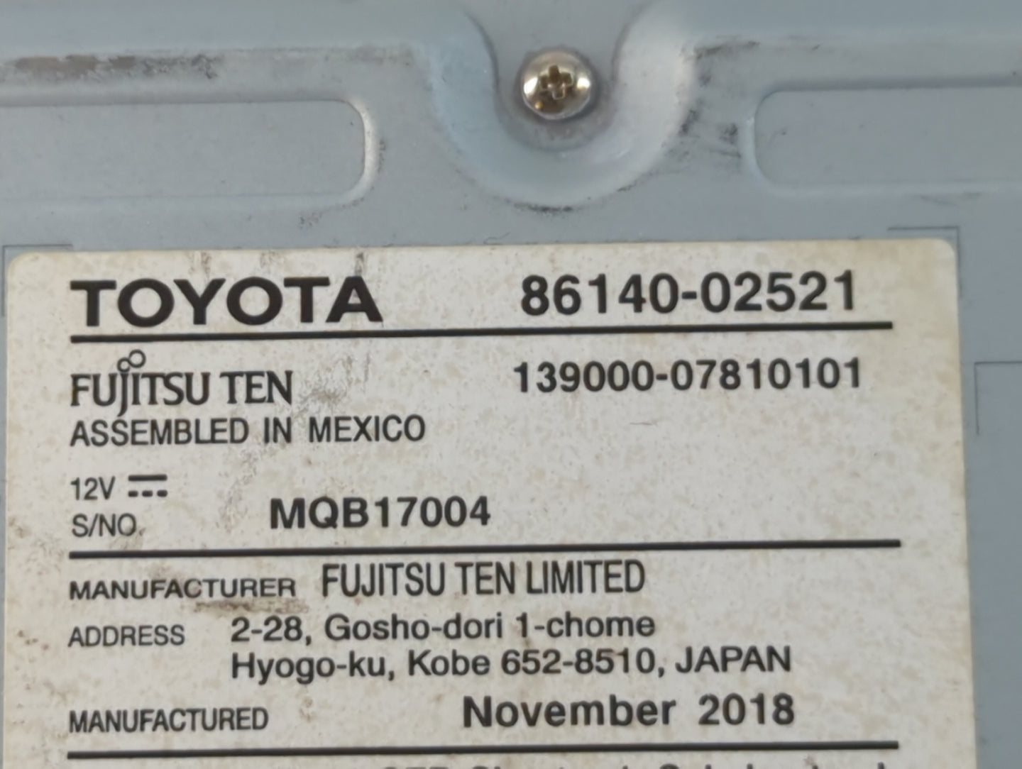 2017-2019 Toyota Corolla Am Fm Cd Player Radio Receiver - Oemusedautoparts1.com