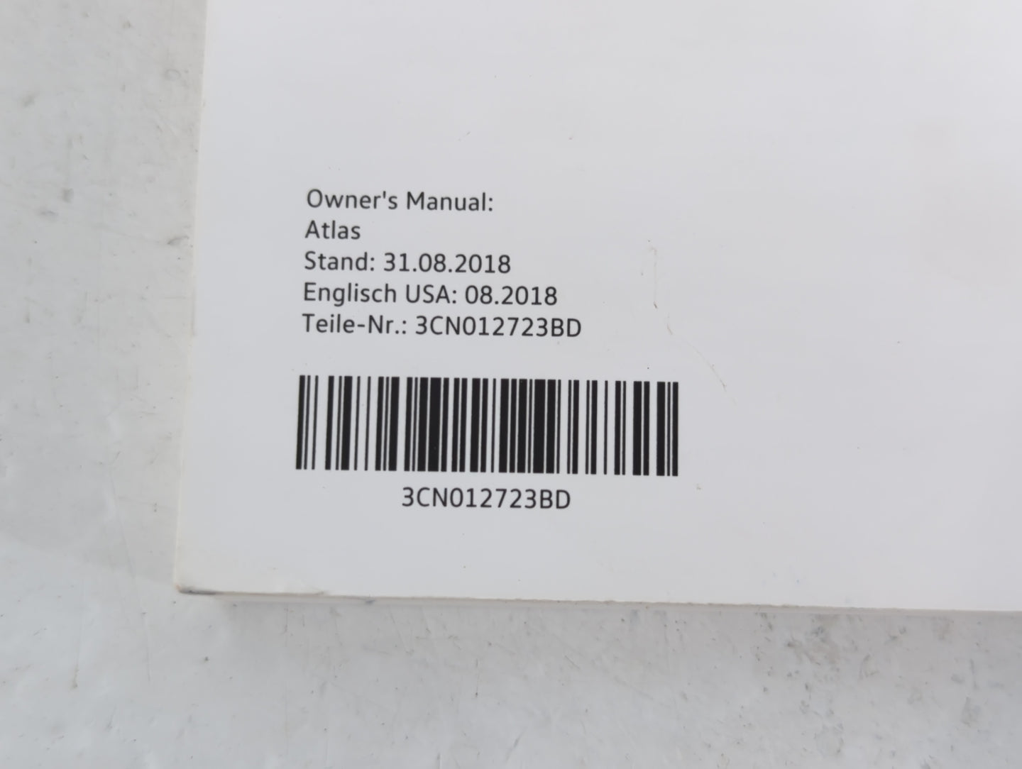 2019 Volkswagen Atlas Owners Manual Book Guide P/N:3CN012723BD OEM Used Auto Parts - Oemusedautoparts1.com