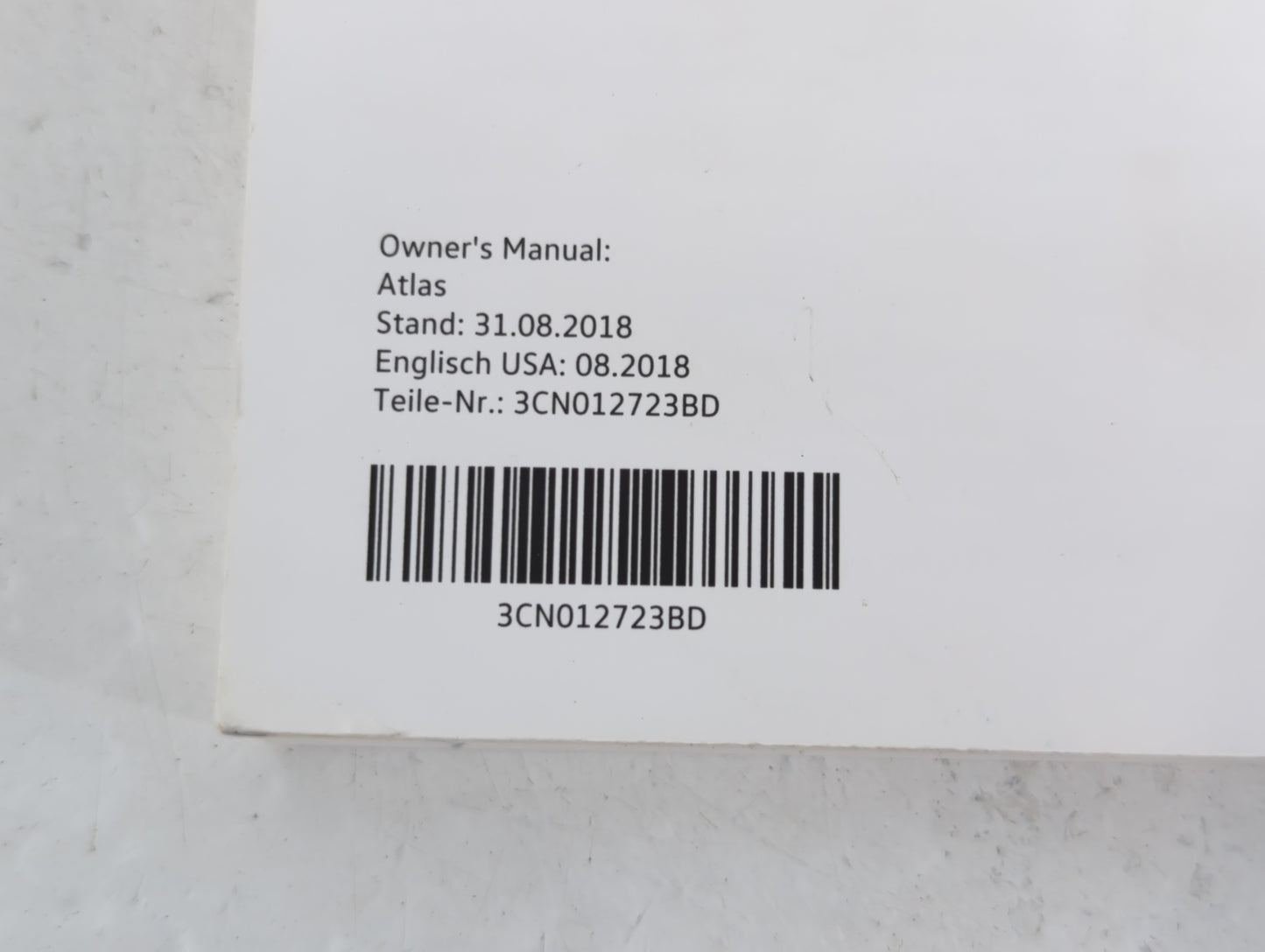 2019 Volkswagen Atlas Owners Manual Book Guide P/N:3CN012723BD OEM Used Auto Parts - Oemusedautoparts1.com