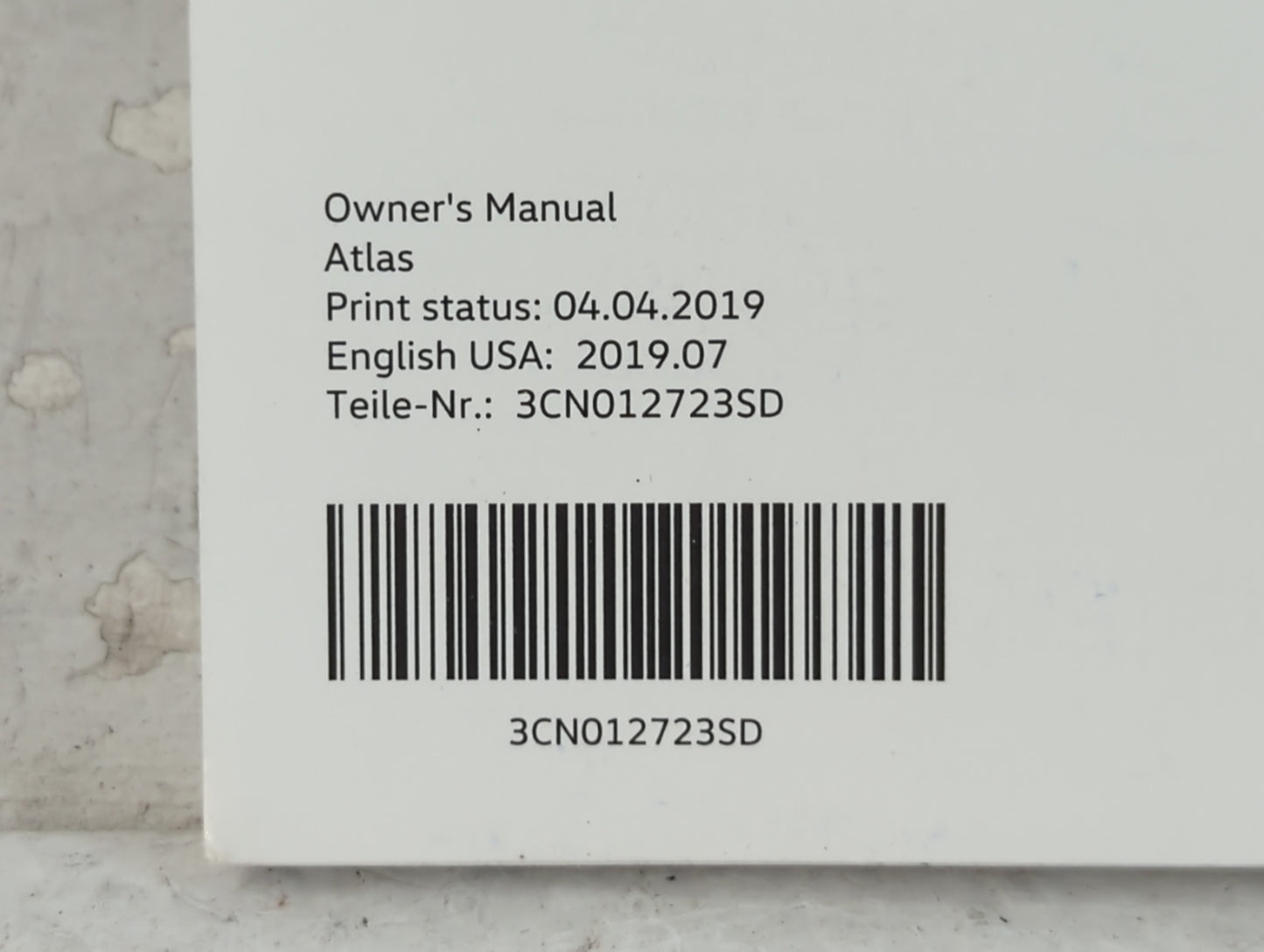 2019 Volkswagen Atlas Owners Manual Book Guide P/N:3CN012723SD 3CN 012 723 SD OEM Used Auto Parts - Oemusedautoparts1.com