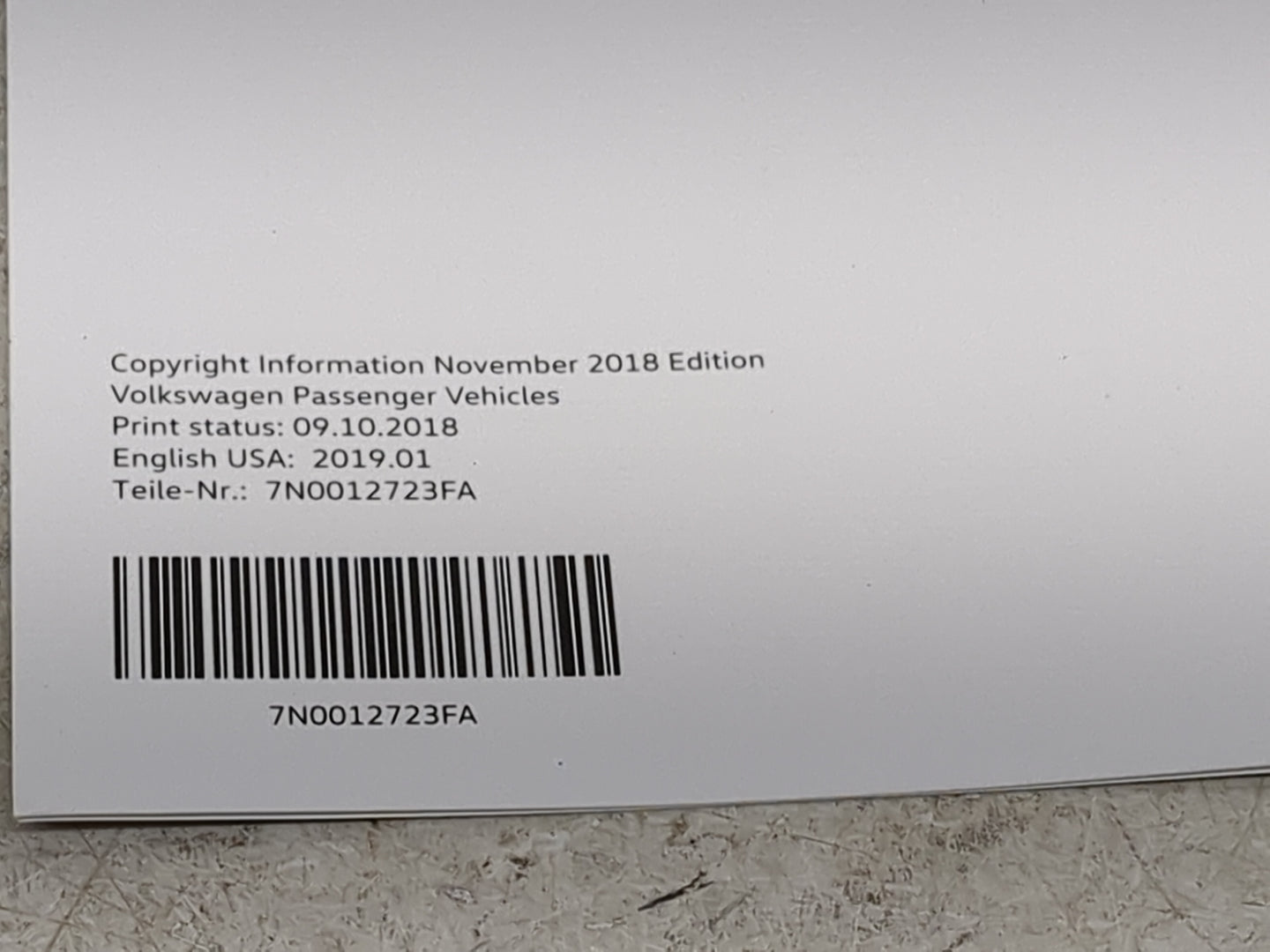 2019 Volkswagen Atlas Owners Manual Book Guide OEM Used Auto Parts - Oemusedautoparts1.com