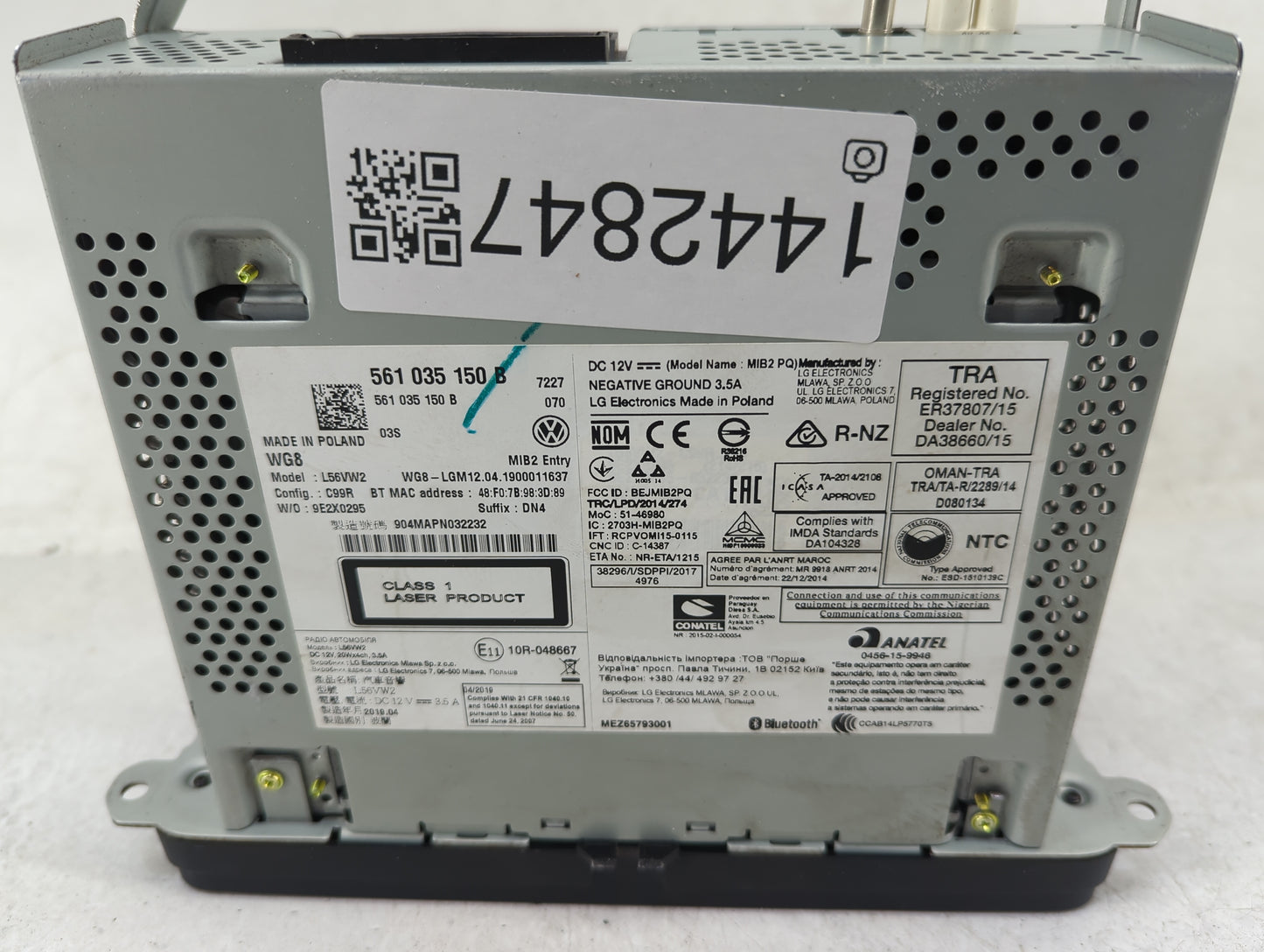 2018-2019 Volkswagen Beetle Radio AM FM Cd Player Receiver Replacement P/N:561035150B BEJMIB2PQ, 2703H-MIB2PQ Fits Fits 2018