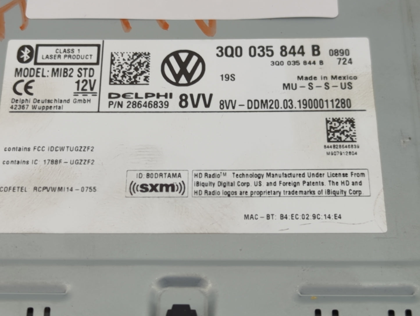 2018-2019 Volkswagen Golf Radio AM FM Cd Player Receiver Replacement P/N:3Q0035844B 28646839 Fits Fits 2018 2019 2020 2021 O