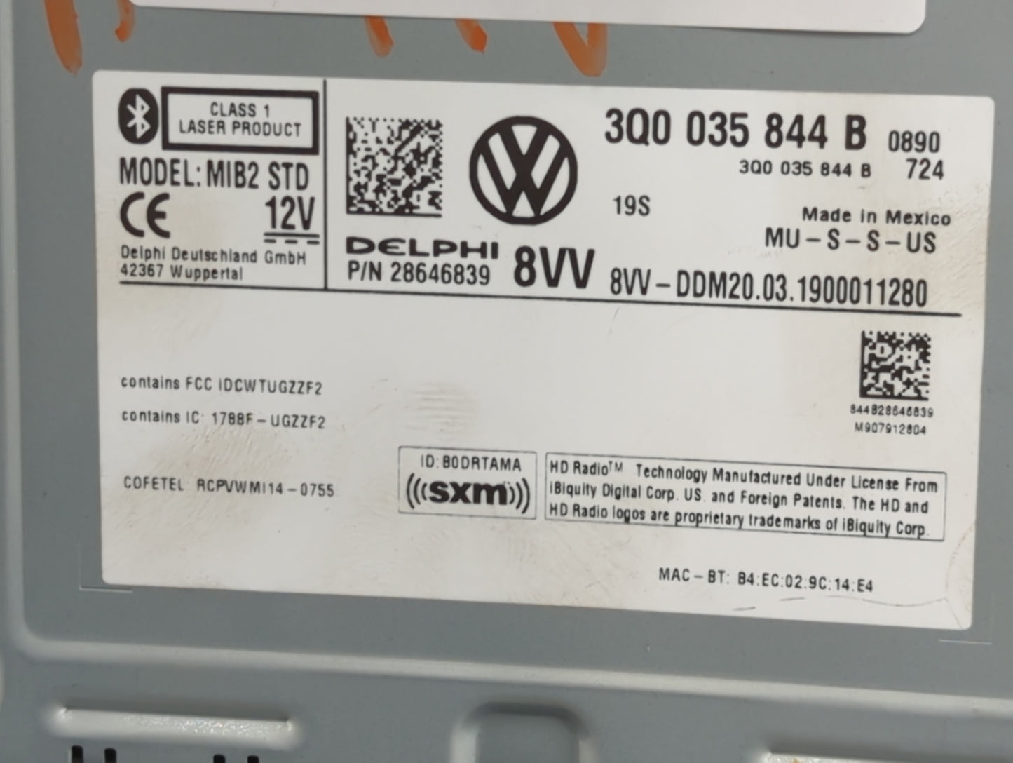 2018-2019 Volkswagen Golf Radio AM FM Cd Player Receiver Replacement P/N:3Q0035844B 28646839 Fits Fits 2018 2019 2020 2021 O