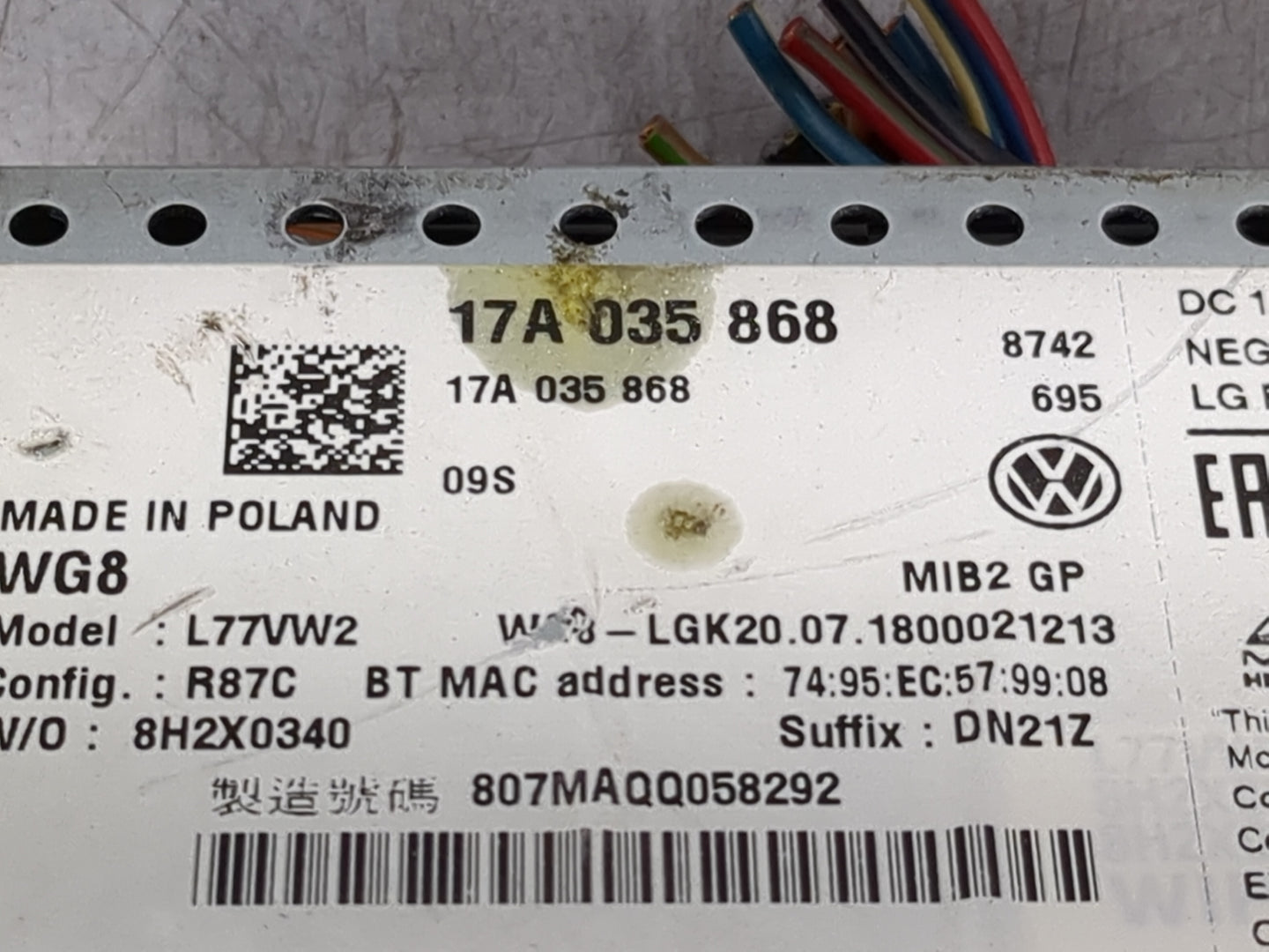 2019 Volkswagen Jetta Radio AM FM Cd Player Receiver Replacement P/N:17A035868 L77VW2, 8H2X0340 Fits OEM Used Auto Parts - O