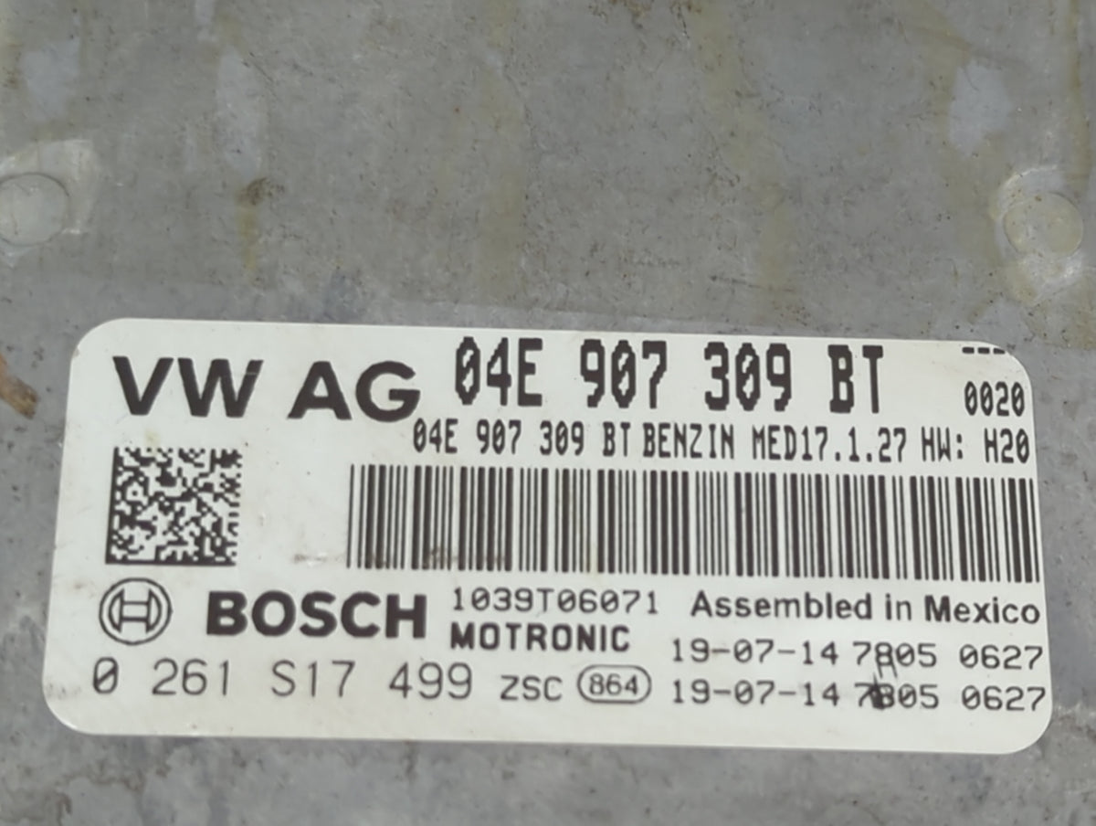 2019 Volkswagen Jetta PCM Engine Control Computer ECU ECM PCU OEM P/N:04E907309BT 0261S17499 Fits Fits 2007 2008 2009 2010 O