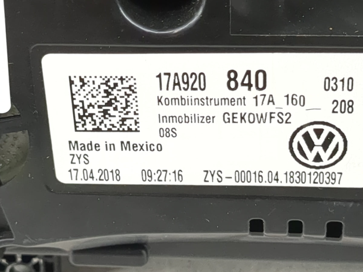 2019-2020 Volkswagen Jetta Instrument Cluster Speedometer Gauges P/N:17A920840 17A_160 Miles: Fits Fits 2019 2020 OEM Used A
