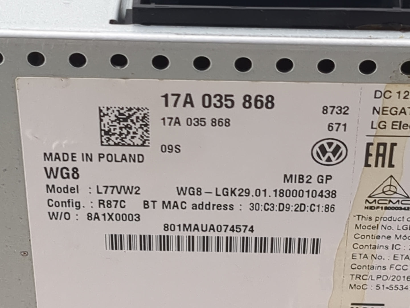 2019 Volkswagen Jetta Information Display Screen - Oemusedautoparts1.com