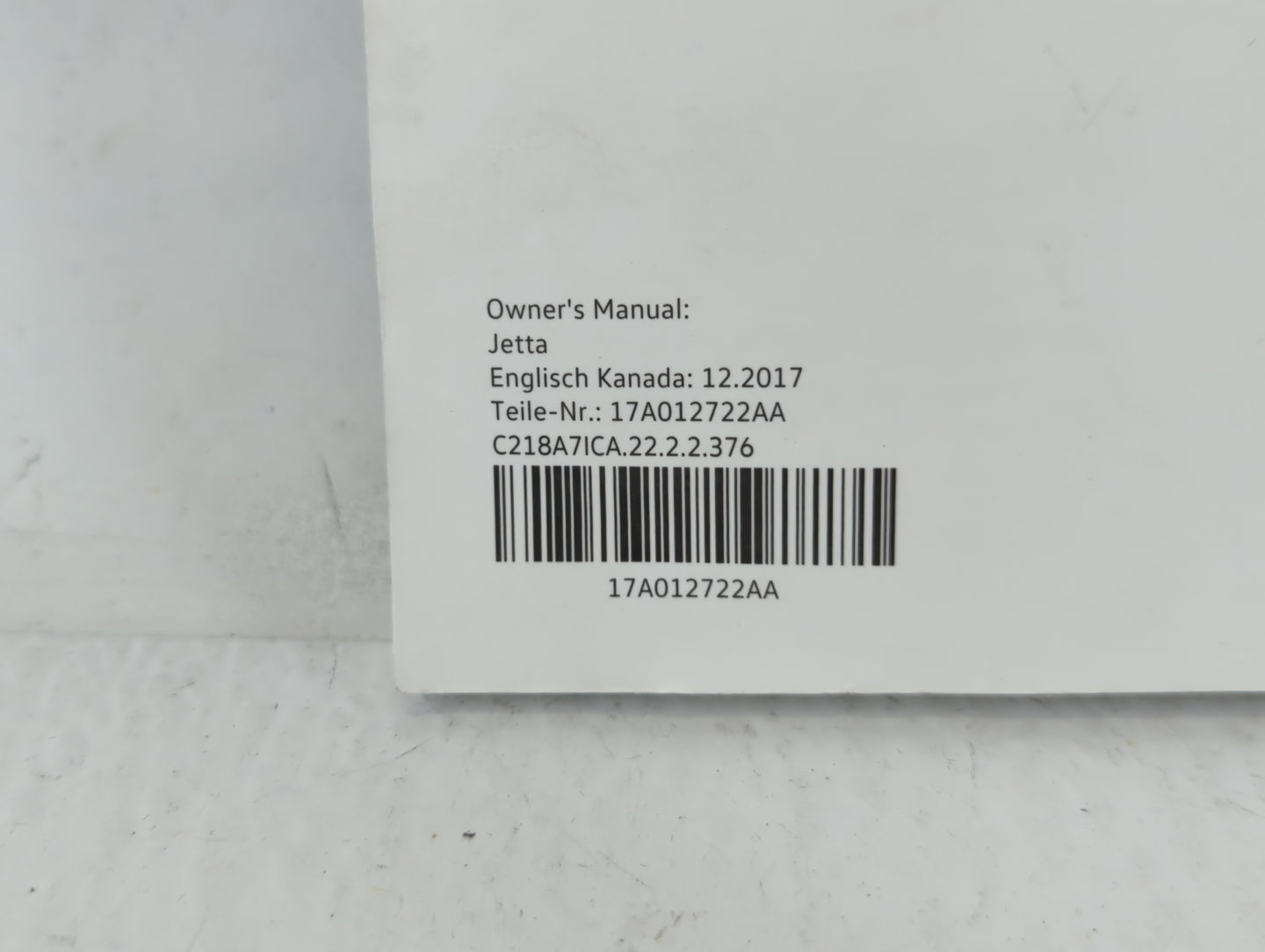 2019 Volkswagen Jetta Owners Manual Book Guide P/N:17A012722AA OEM Used Auto Parts - Oemusedautoparts1.com