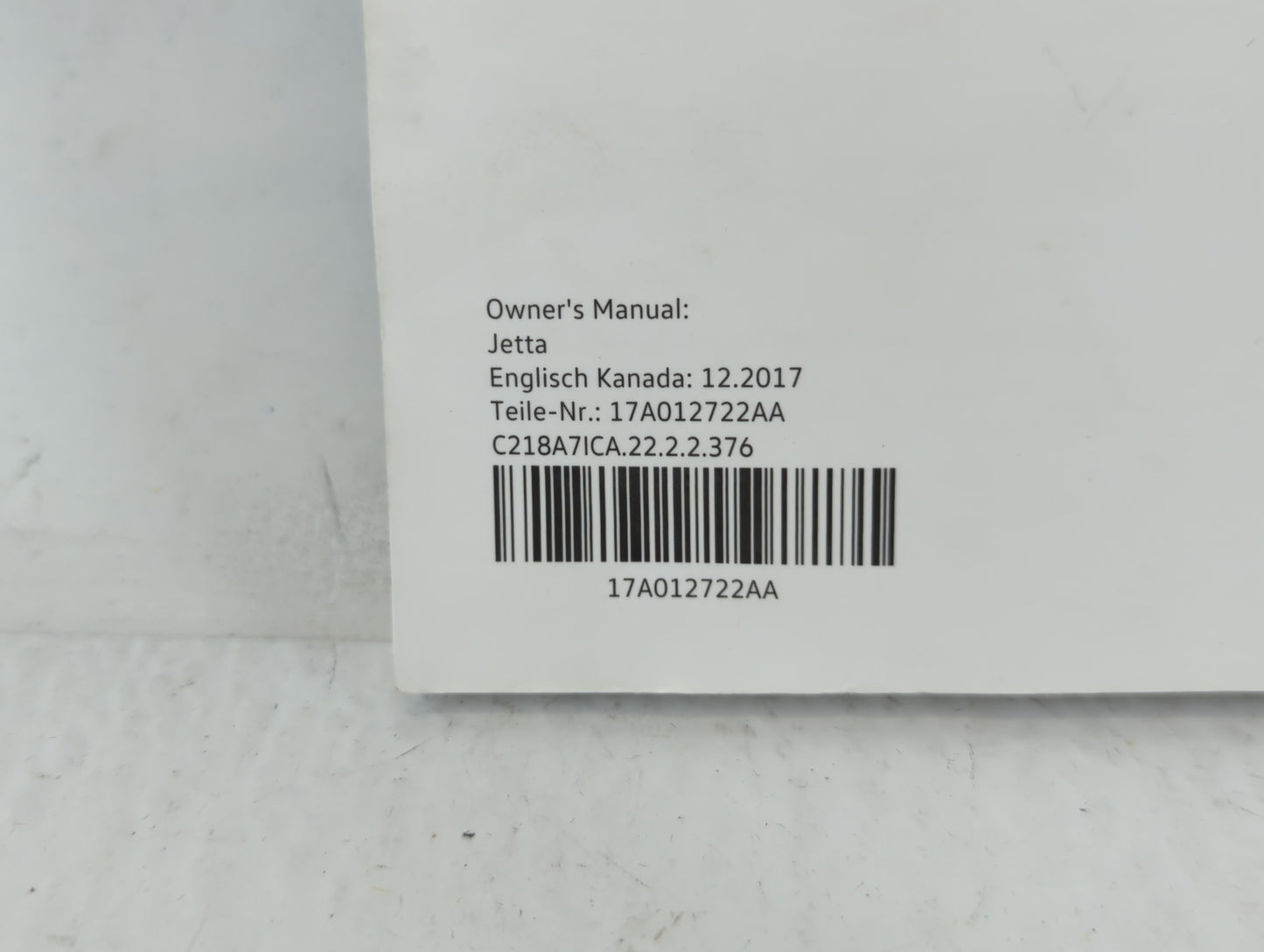 2019 Volkswagen Jetta Owners Manual Book Guide P/N:17A012722AA OEM Used Auto Parts - Oemusedautoparts1.com