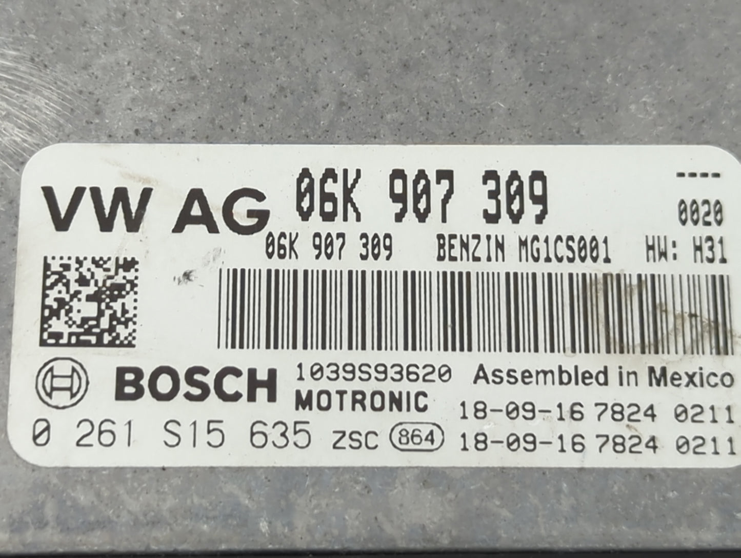 2019-2020 Volkswagen Passat PCM Engine Control Computer ECU ECM PCU OEM P/N:06K907309 1039S93620, 0261S15635 Fits Fits 2019 