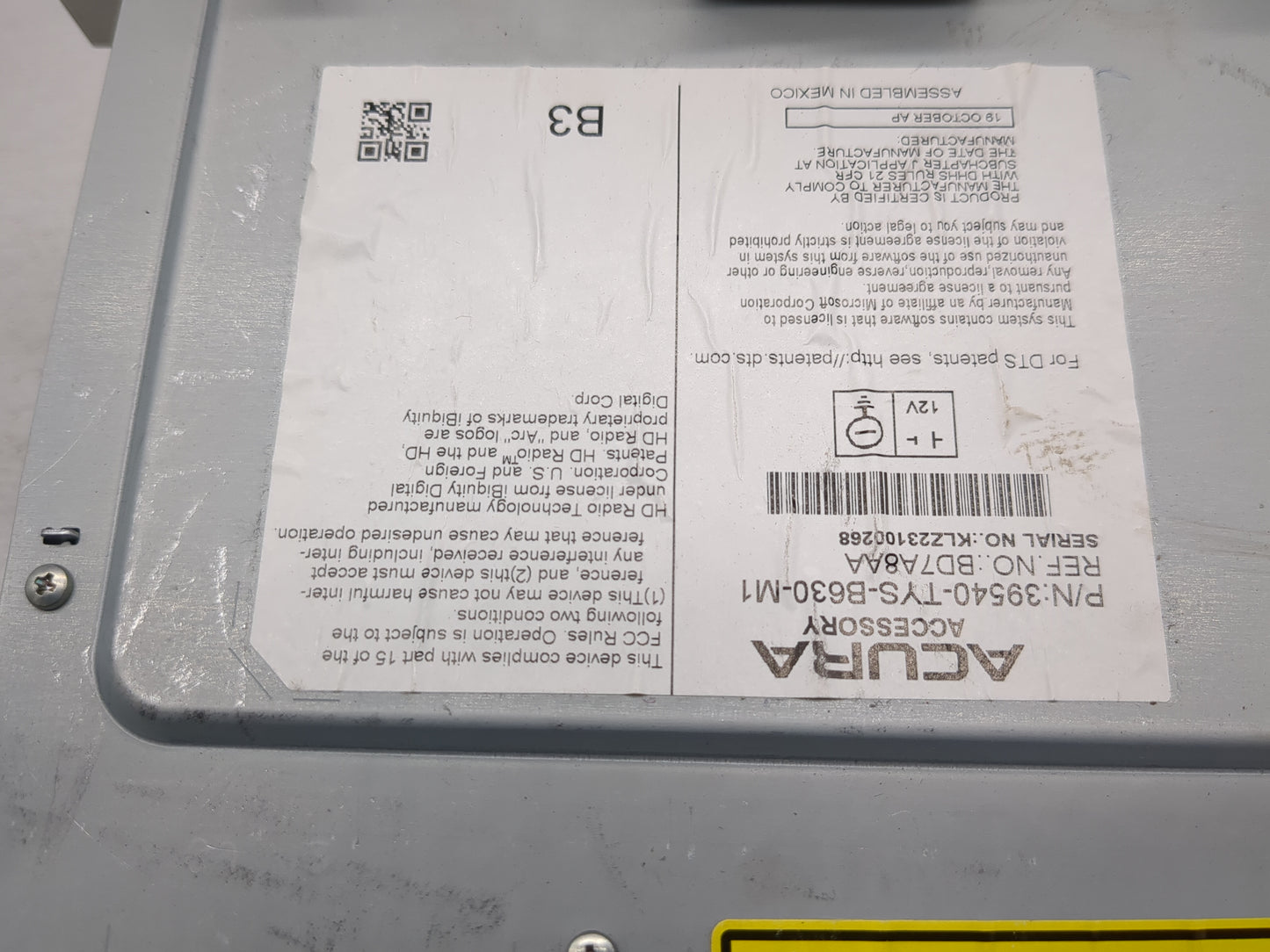 2019-2020 Acura Mdx Radio AM FM Cd Player Receiver Replacement P/N:39540-TYS-B630-M1 BD7A8AA Fits Fits 2019 2020 OEM Used Au