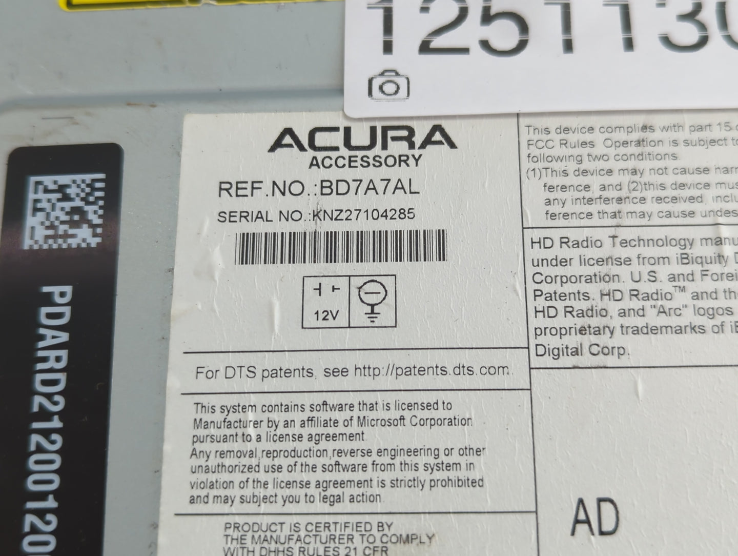 2020 Acura Tlx Radio AM FM Cd Player Receiver Replacement Fits OEM Used Auto Parts - Oemusedautoparts1.com