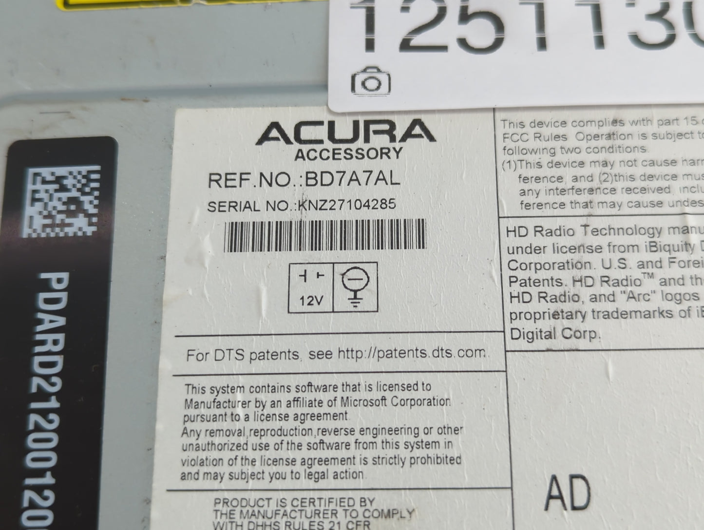 2020 Acura Tlx Radio AM FM Cd Player Receiver Replacement Fits OEM Used Auto Parts - Oemusedautoparts1.com