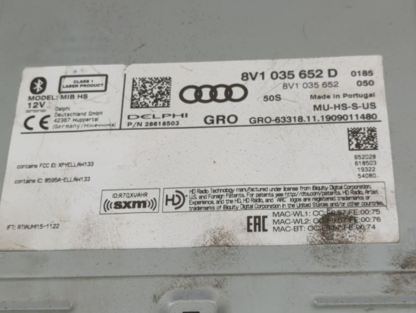 2020 Audi A3 Radio AM FM Cd Player Receiver Replacement P/N:28618503 8V1 035 652 D Fits OEM Used Auto Parts - Oemusedautopar