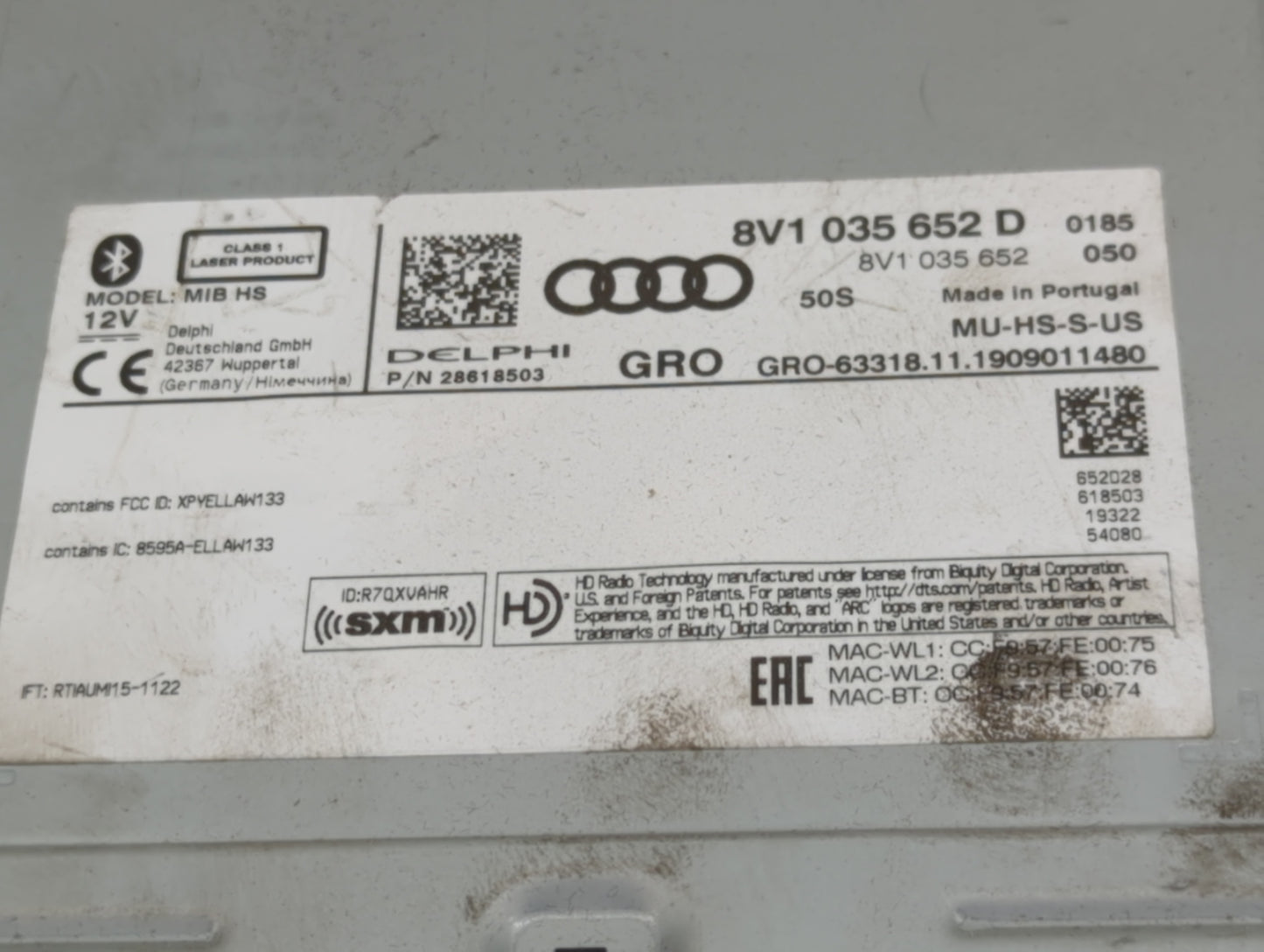 2020 Audi A3 Radio AM FM Cd Player Receiver Replacement P/N:28618503 8V1 035 652 D Fits OEM Used Auto Parts - Oemusedautopar