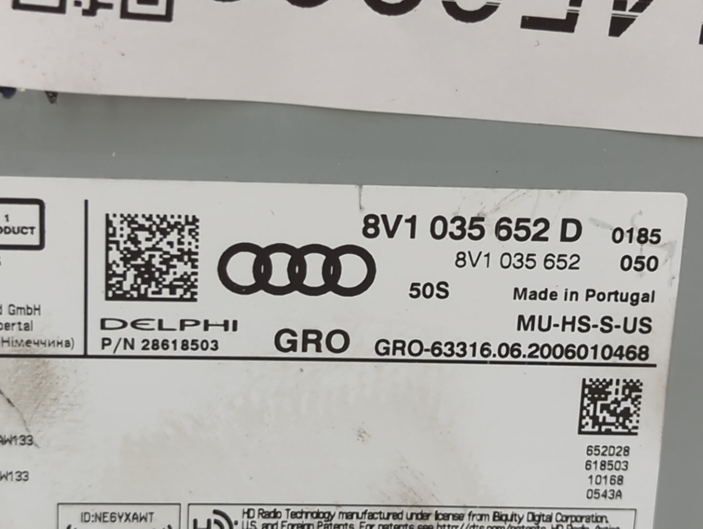 2020 Audi A3 Radio AM FM Cd Player Receiver Replacement P/N:8V1 035 652 D Fits OEM Used Auto Parts - Oemusedautoparts1.com