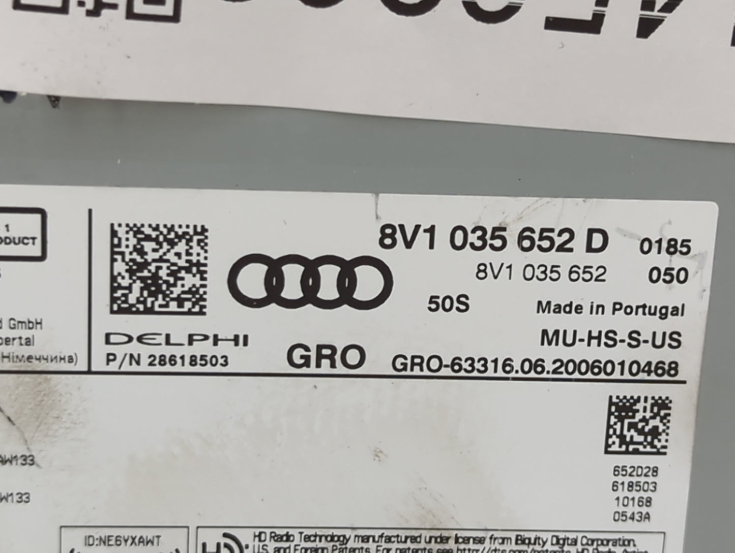 2020 Audi A3 Radio AM FM Cd Player Receiver Replacement P/N:8V1 035 652 D Fits OEM Used Auto Parts - Oemusedautoparts1.com