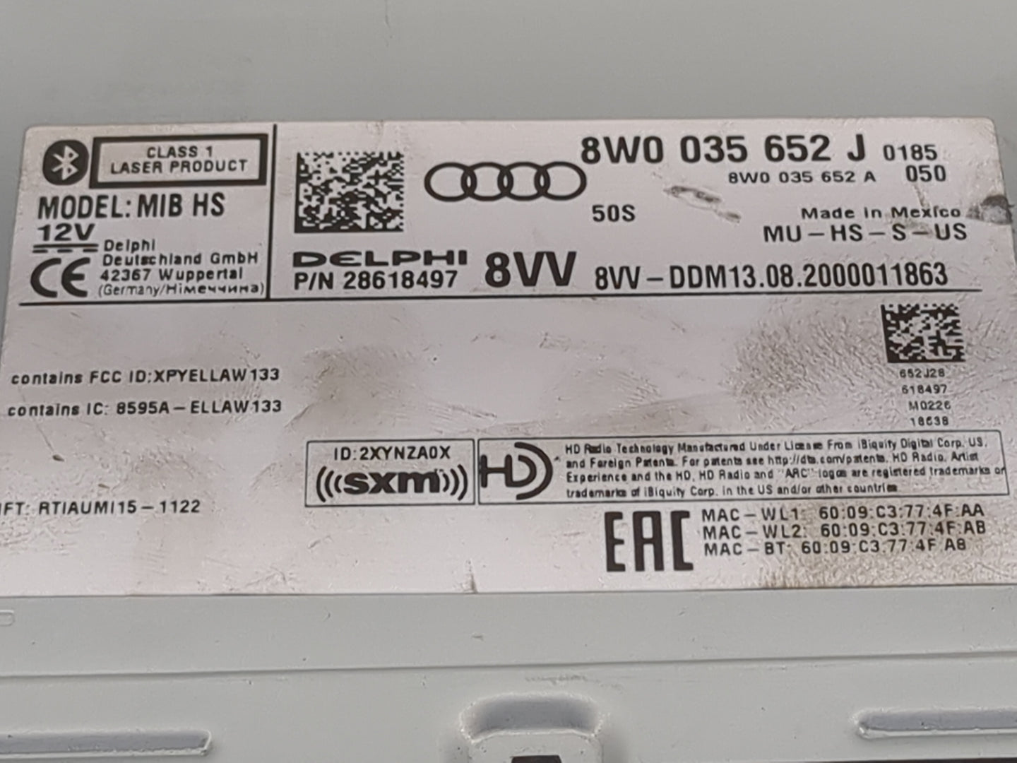 2018-2020 Audi Q5 Radio AM FM Cd Player Receiver Replacement P/N:8W0035652J 8W0035652A, 28618497 Fits Fits 2017 2018 2019 20