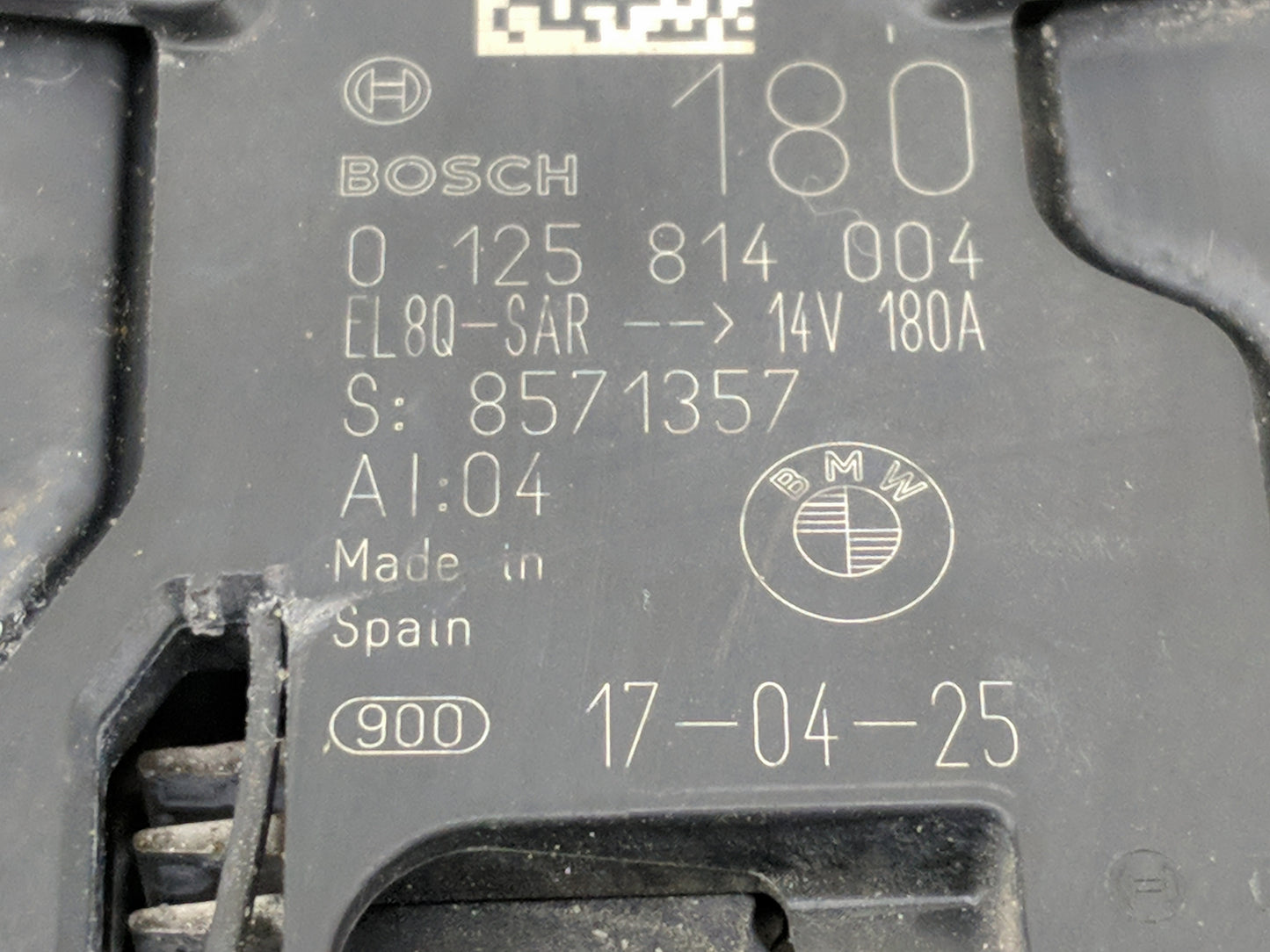 2017-2020 Bmw 530i Alternator Replacement Generator Charging Assembly Engine OEM P/N:0 125 814 004 Fits OEM Used Auto Parts 