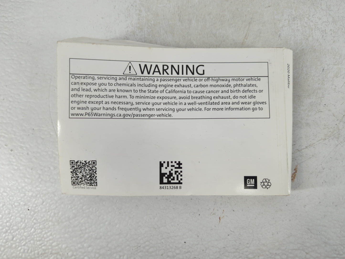 2020 Chevrolet Malibu Owners Manual Book Guide P/N:84313268 A OEM Used Auto Parts - Oemusedautoparts1.com