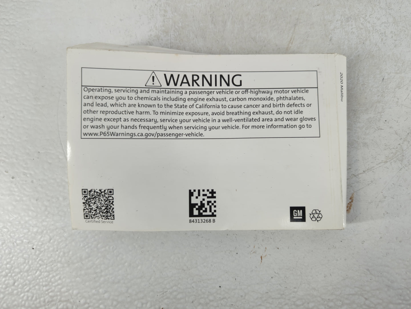 2020 Chevrolet Malibu Owners Manual Book Guide P/N:84313268 A OEM Used Auto Parts - Oemusedautoparts1.com