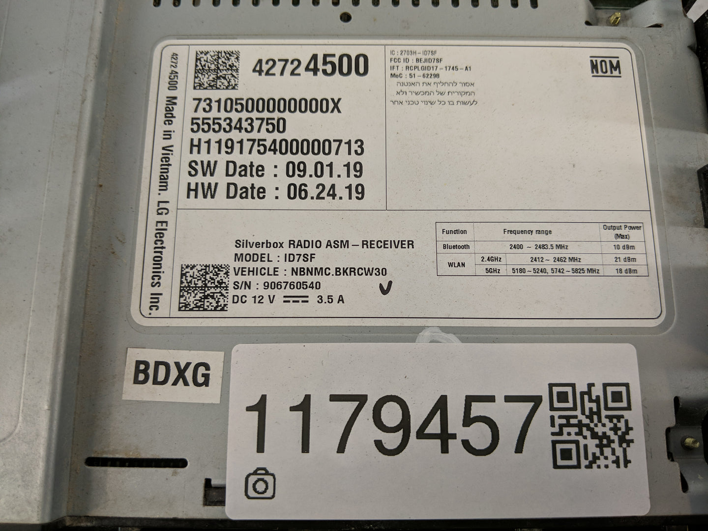 2020-2022 Chevrolet Spark Radio AM FM Cd Player Receiver Replacement P/N:42724500 Fits Fits 2020 2021 2022 OEM Used Auto Par