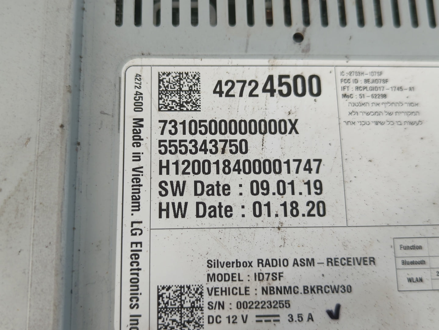 2020-2022 Chevrolet Spark Radio AM FM Cd Player Receiver Replacement P/N:42724500 Fits Fits 2020 2021 2022 OEM Used Auto Par