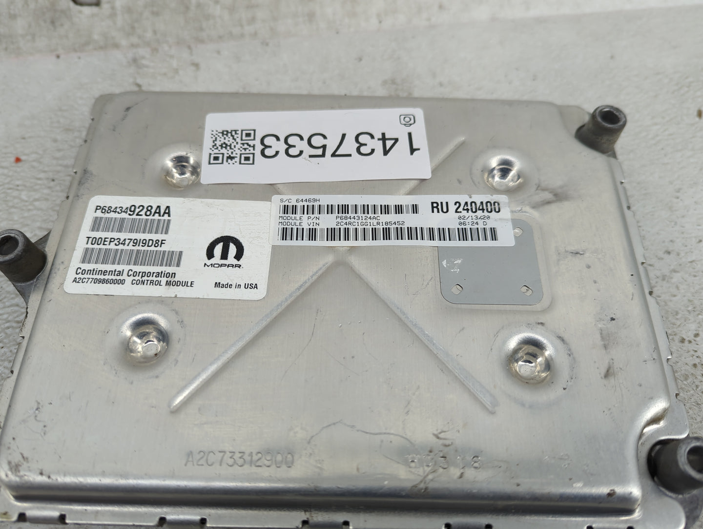 2020-2022 Chrysler Pacifica PCM Engine Control Computer ECU ECM PCU OEM P/N:P68434928AA P68443124AC Fits Fits 2020 2021 2022