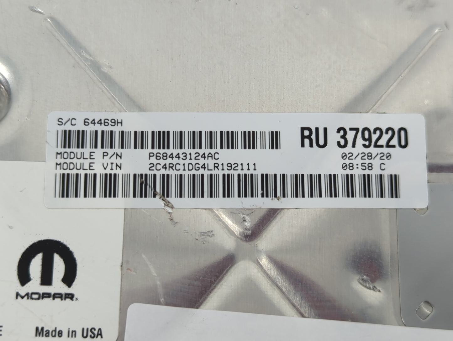 2020 Chrysler Voyager PCM Engine Control Computer ECU ECM PCU OEM P/N:P68434928AA Fits Fits 2018 2019 OEM Used Auto Parts - 