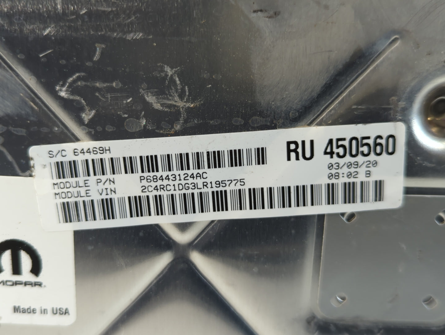 2020 Chrysler Voyager PCM Engine Control Computer ECU ECM PCU OEM P/N:P68443124AC P68434928AA Fits Fits 2018 2019 OEM Used A