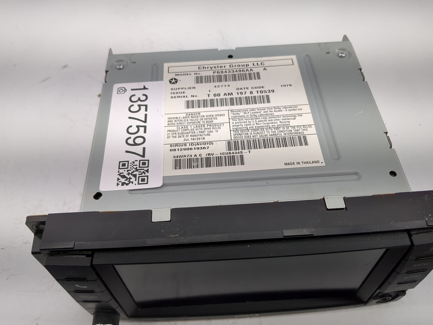 2020 Dodge Caravan Radio AM FM Cd Player Receiver Replacement P/N:P68433486AA P68433486AB Fits OEM Used Auto Parts - Oemused