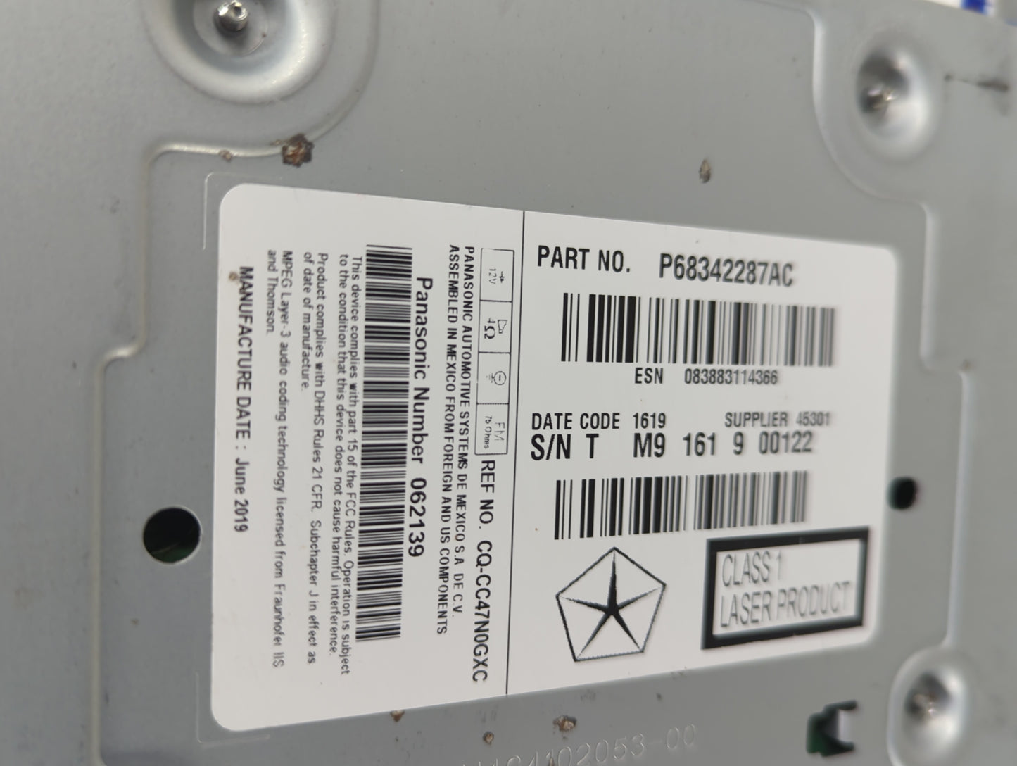 2018-2020 Dodge Journey Radio AM FM Cd Player Receiver Replacement P/N:P68342287AC Fits Fits 2018 2019 2020 OEM Used Auto Pa