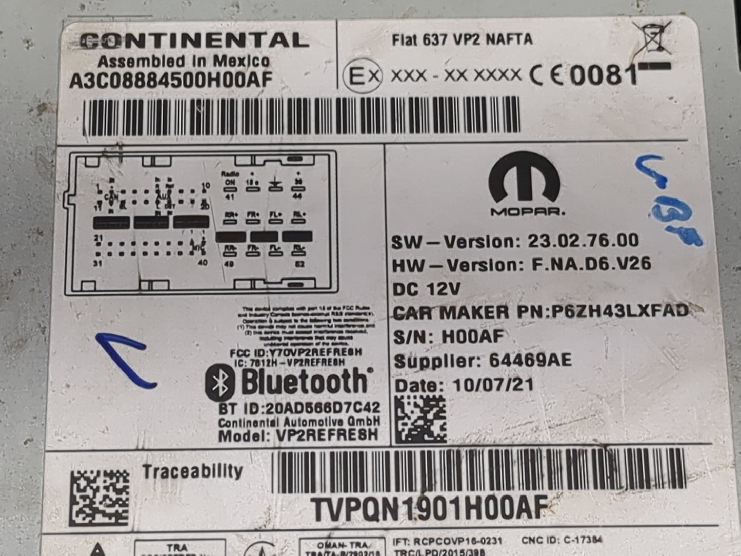 2020 Dodge Ram Radio AM FM Cd Player Receiver Replacement P/N:A3C08884500H00AF P6ZH43LXFAD, VP2REFRESH Fits Fits 2021 OEM Us