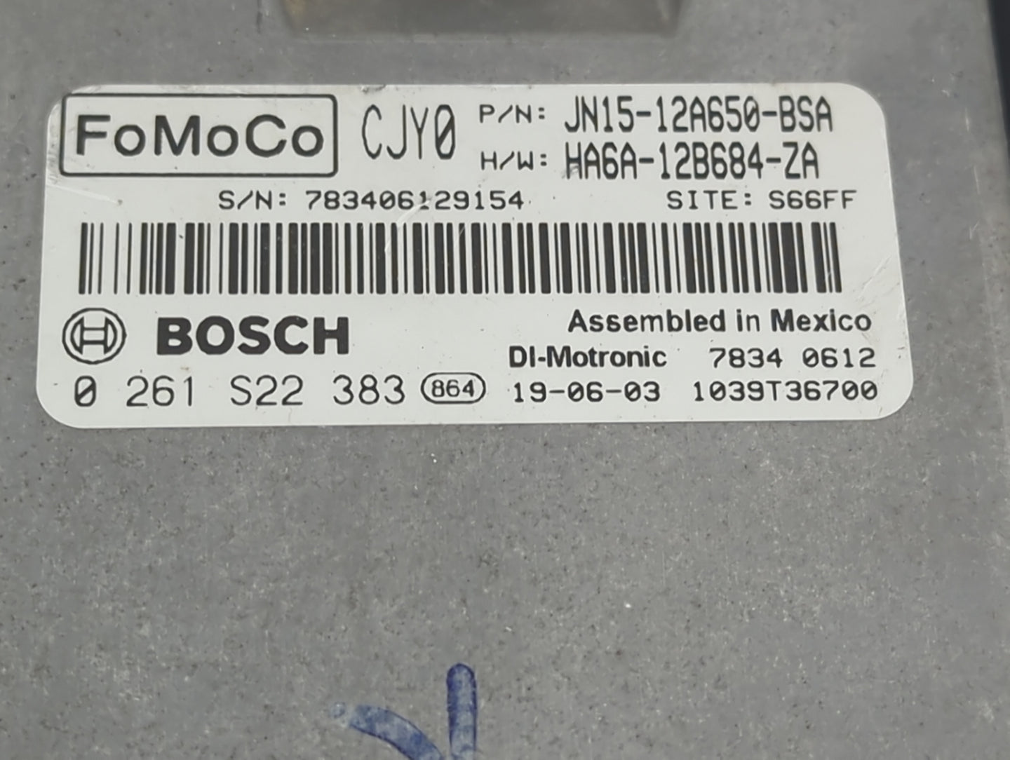 2018-2021 Ford Ecosport PCM Engine Control Computer ECU ECM PCU OEM P/N:JN15-12A650-BSA 0 261 S22 383 Fits OEM Used Auto Par