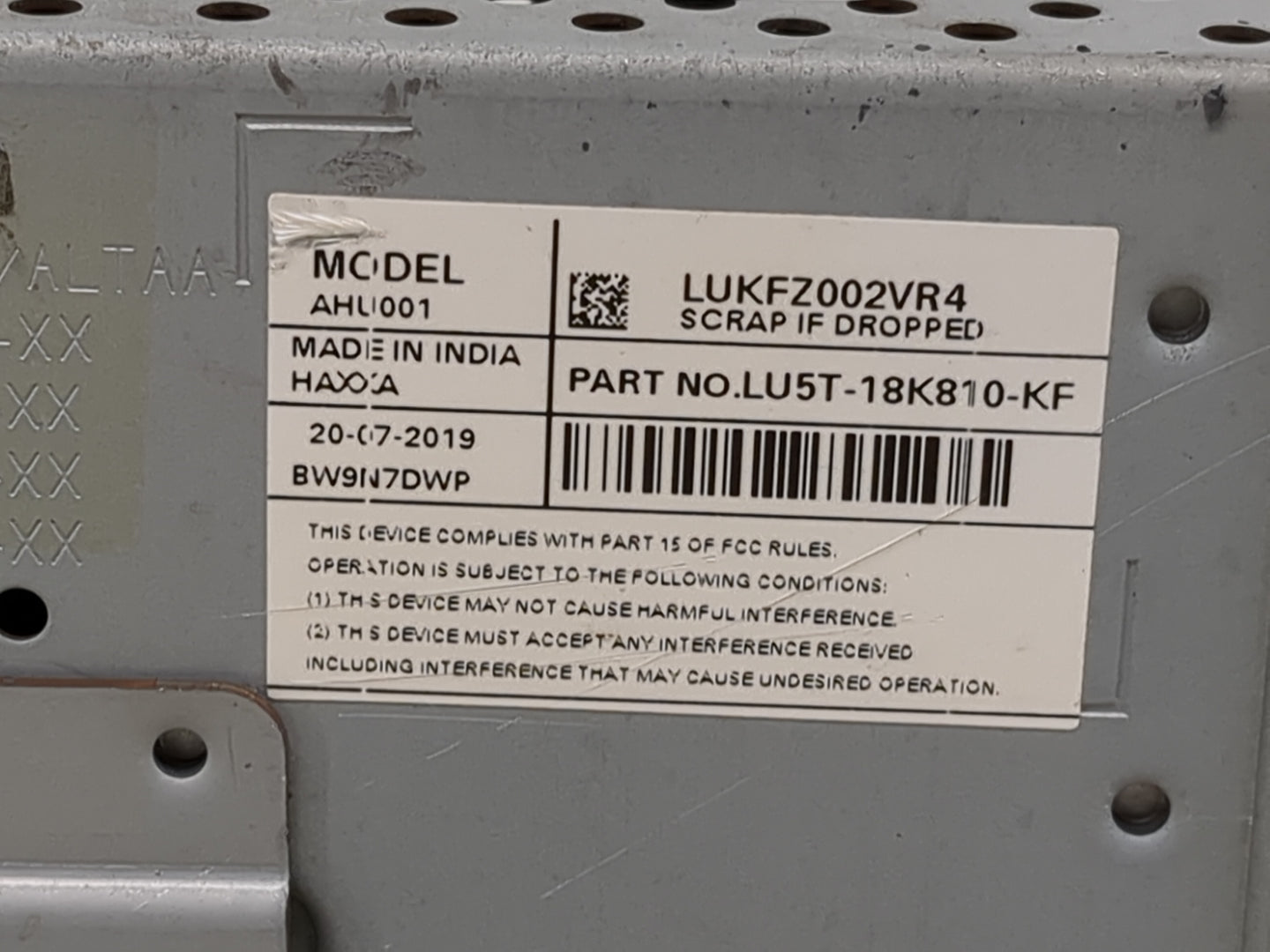 2020 Ford Ecosport Radio AM FM Cd Player Receiver Replacement P/N:LU5T-18K810-KF LUKFZ002VR4, AHU001 Fits OEM Used Auto Part