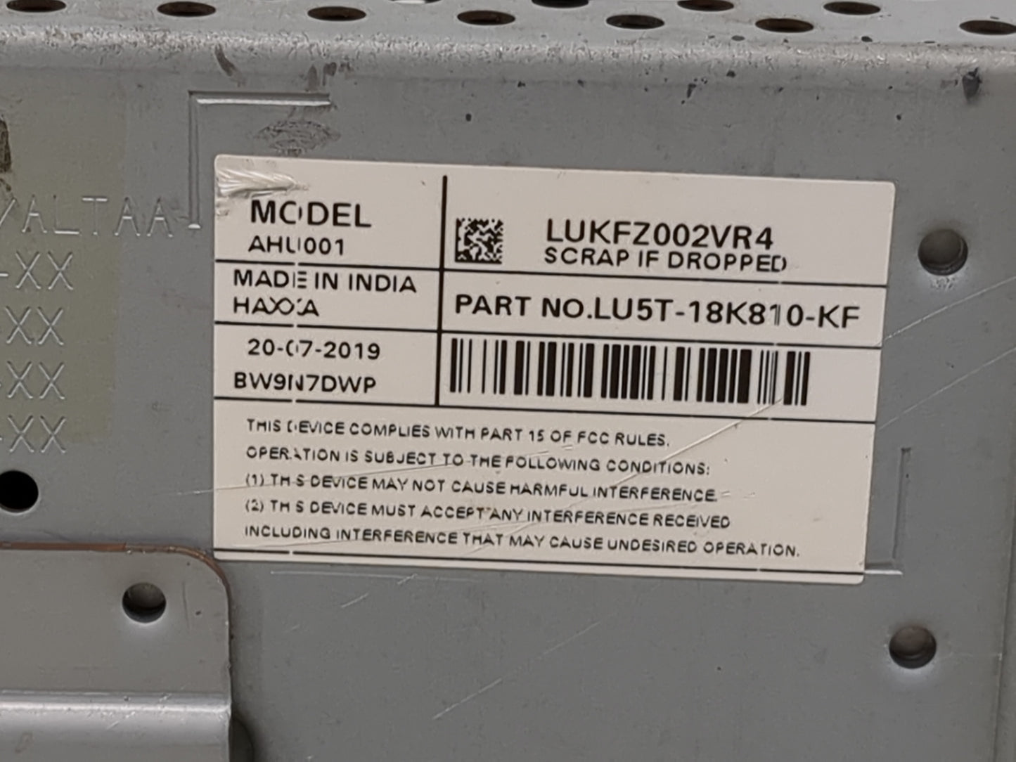 2020 Ford Ecosport Radio AM FM Cd Player Receiver Replacement P/N:LU5T-18K810-KF LUKFZ002VR4, AHU001 Fits OEM Used Auto Part