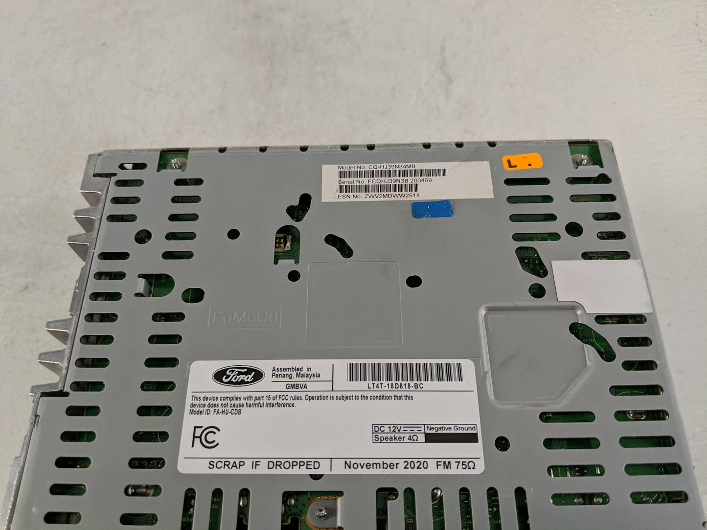 2019-2020 Ford Edge Radio AM FM Cd Player Receiver Replacement P/N:LT4T-18D818-BC Fits Fits 2019 2020 OEM Used Auto Parts - 