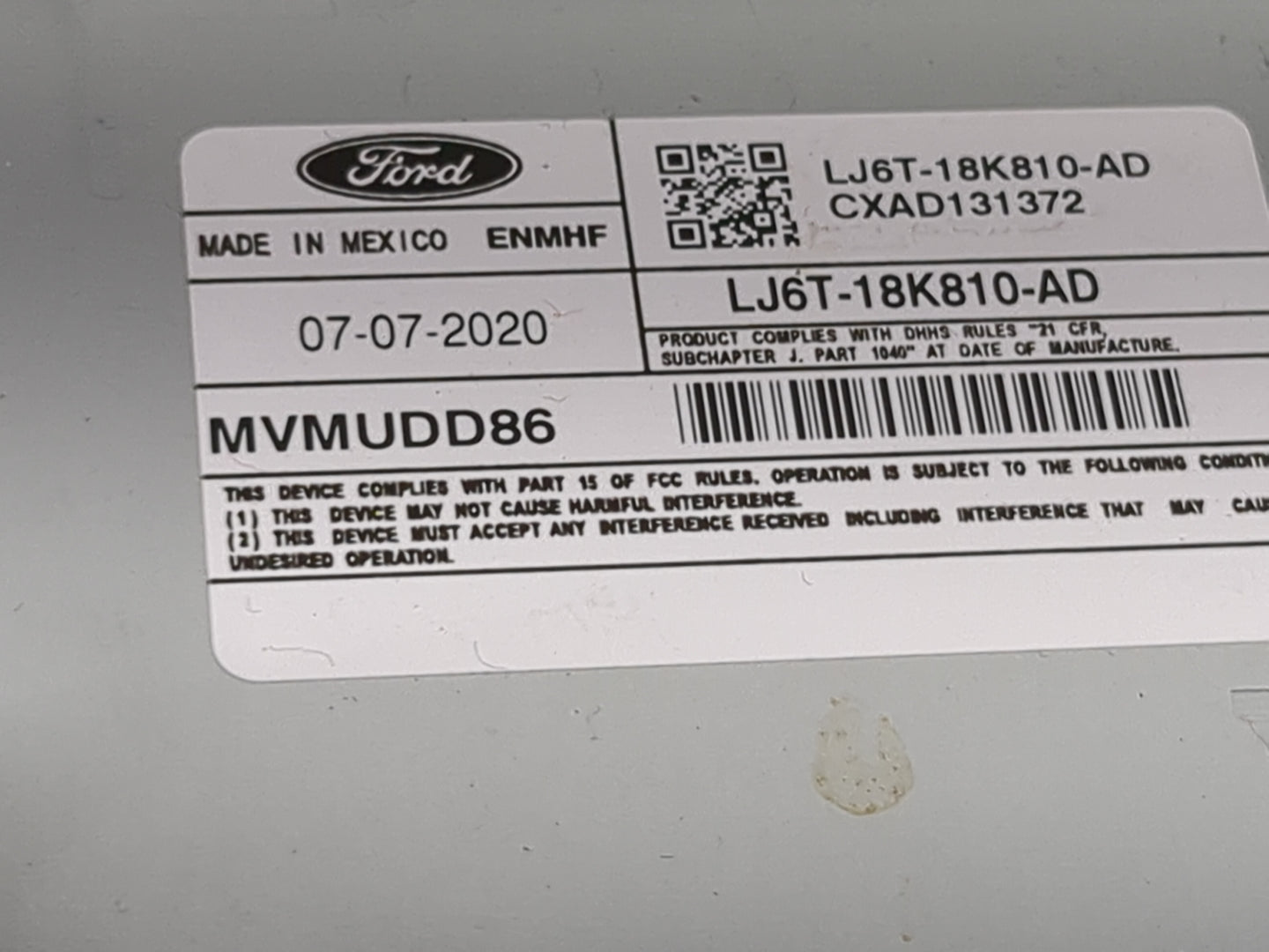 2020 Ford Escape Radio AM FM Cd Player Receiver Replacement P/N:LJ6T-18K810-AD MVMUDD86, CXAD131372 Fits OEM Used Auto Parts