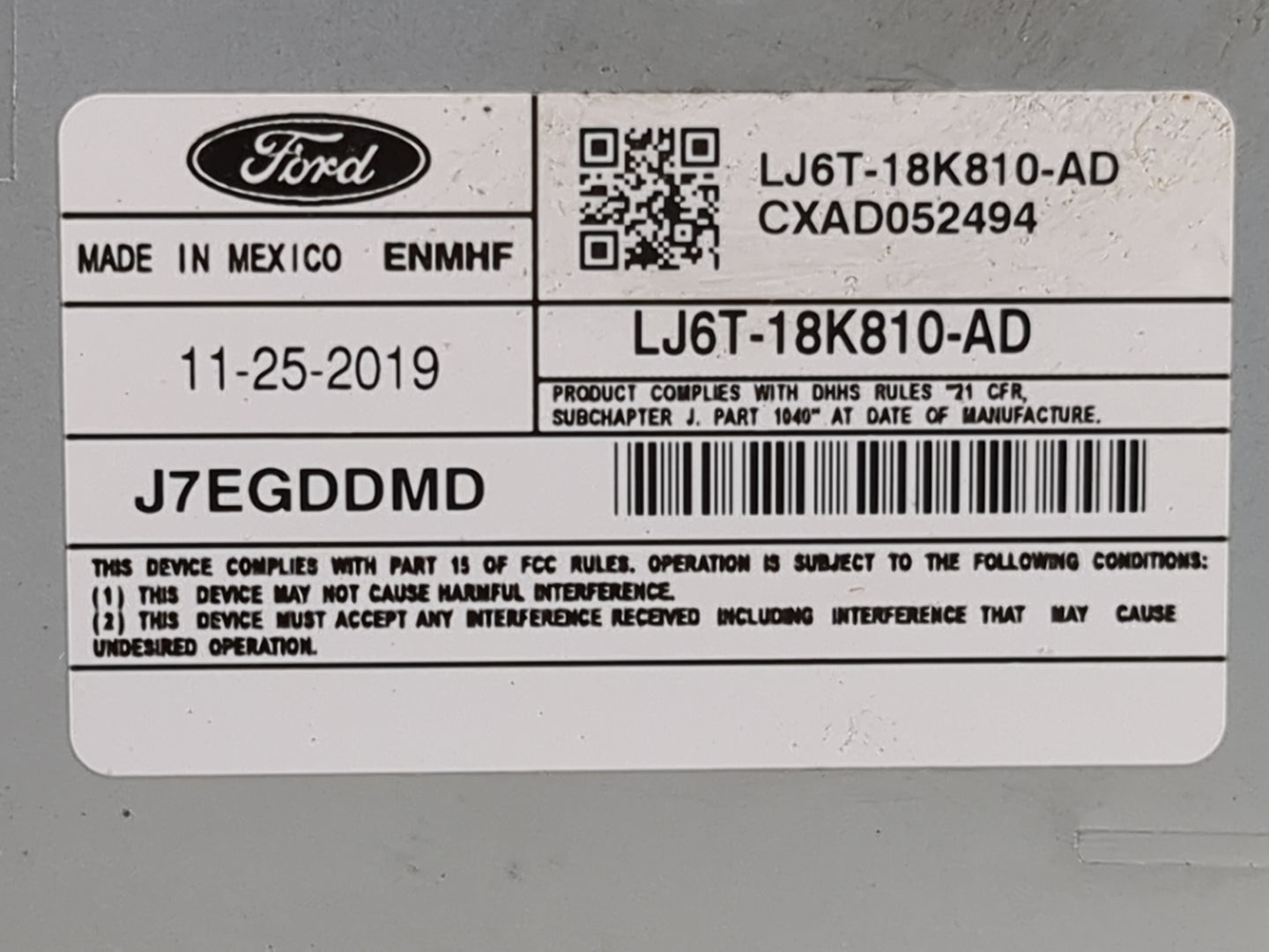 2020 Ford Escape Radio AM FM Cd Player Receiver Replacement P/N:LJ6T-18K810-AD J7EGDDMD, CXAD052494 Fits OEM Used Auto Parts